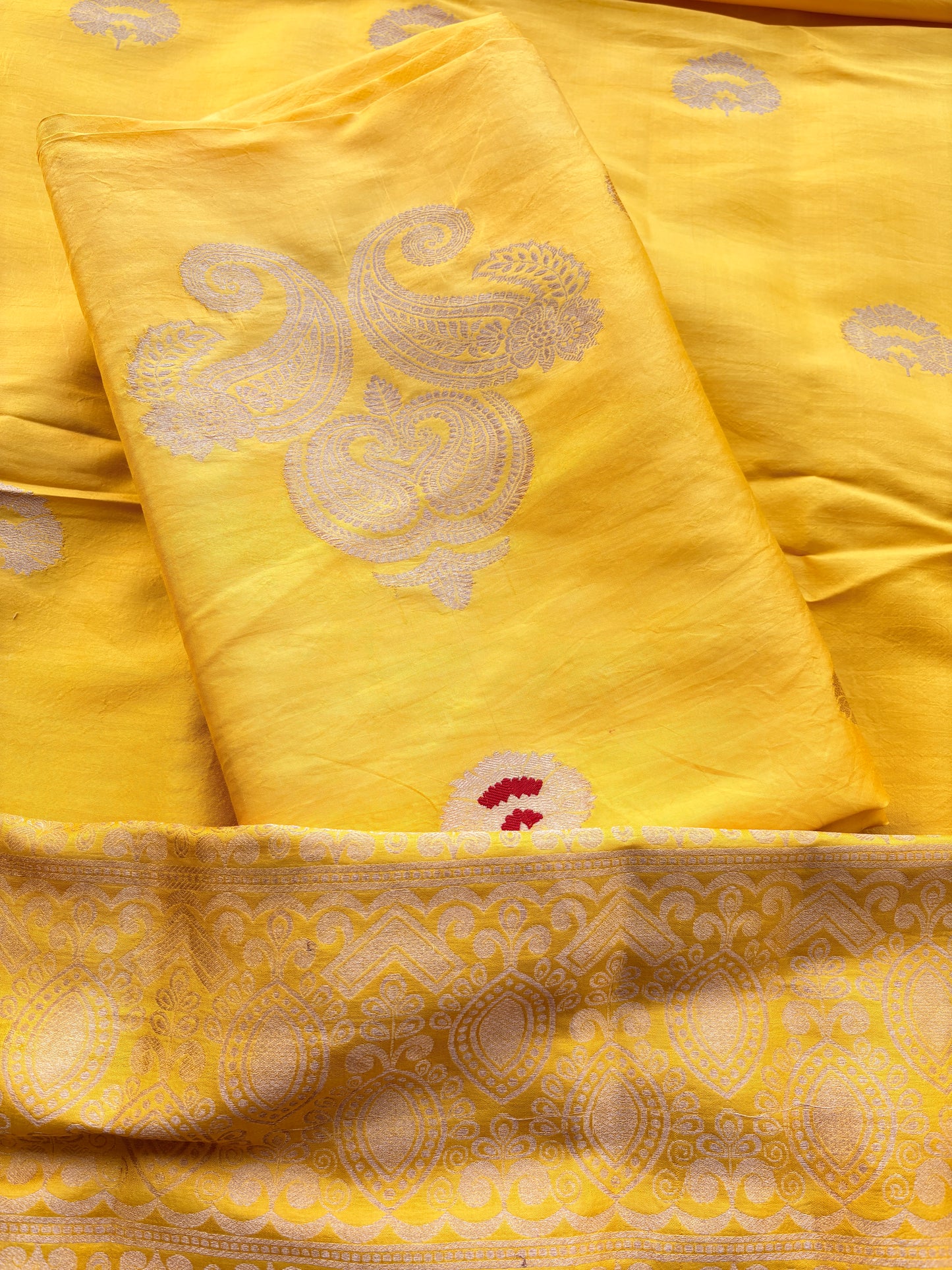 Yellow mango silk kadhwa suit set