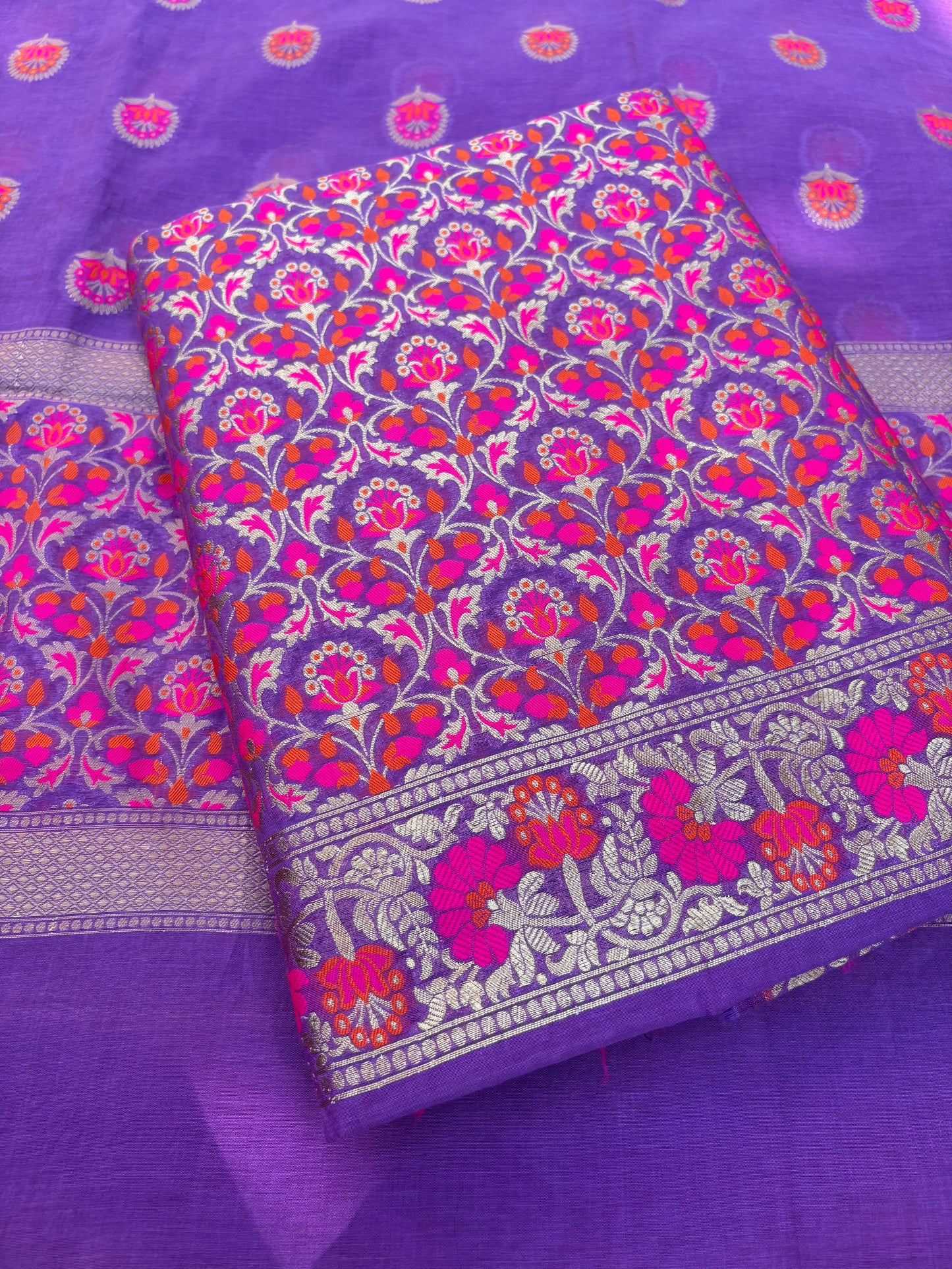 Purple meenadar Chanderi full jaal suit set