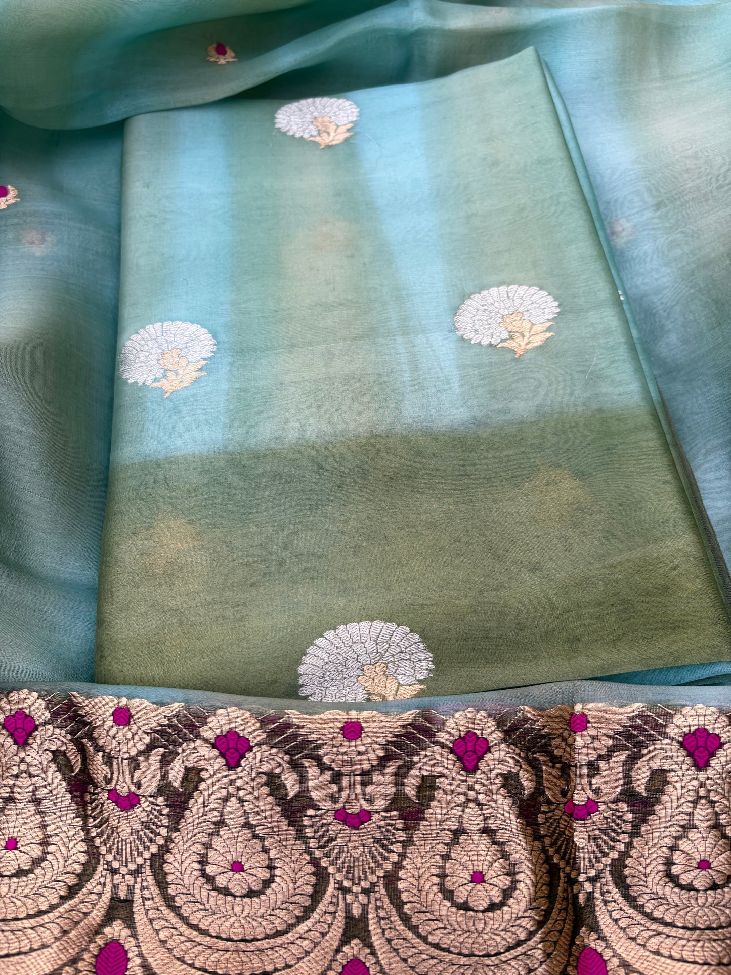 Green kora kadhwa silk 3 piece suit set