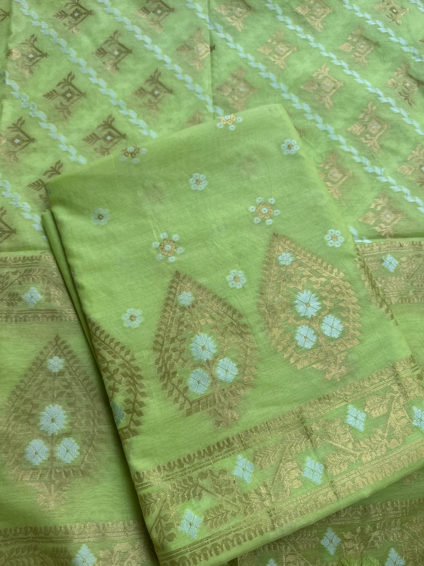 Green chanderi zari Resham weaving 3 piece suit set