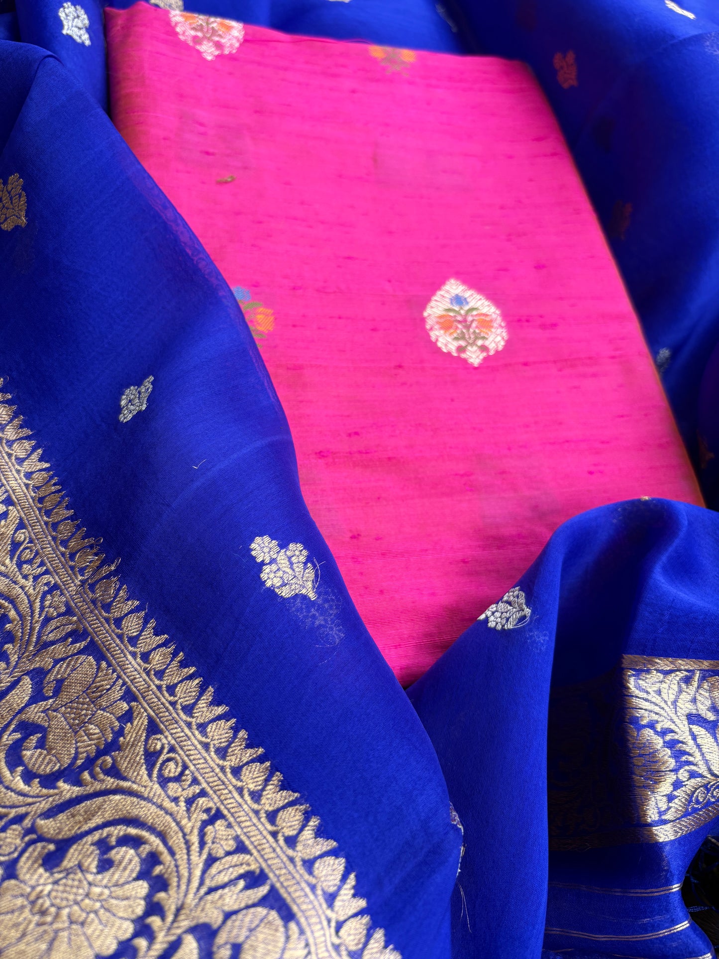 Pure raw silk kadhwa kurta, bottom and kora silk dupatta