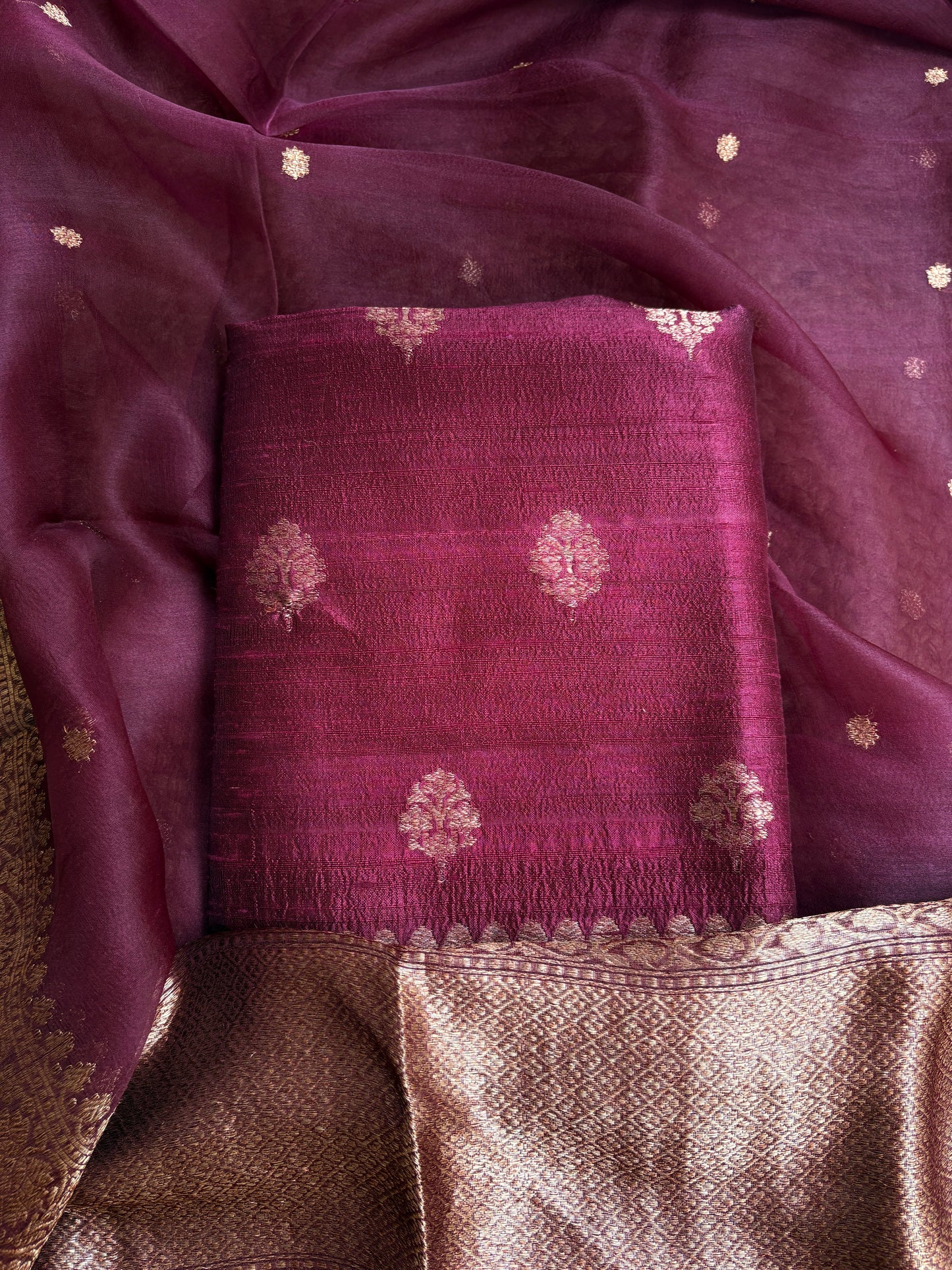 Wine Raw silk suit set