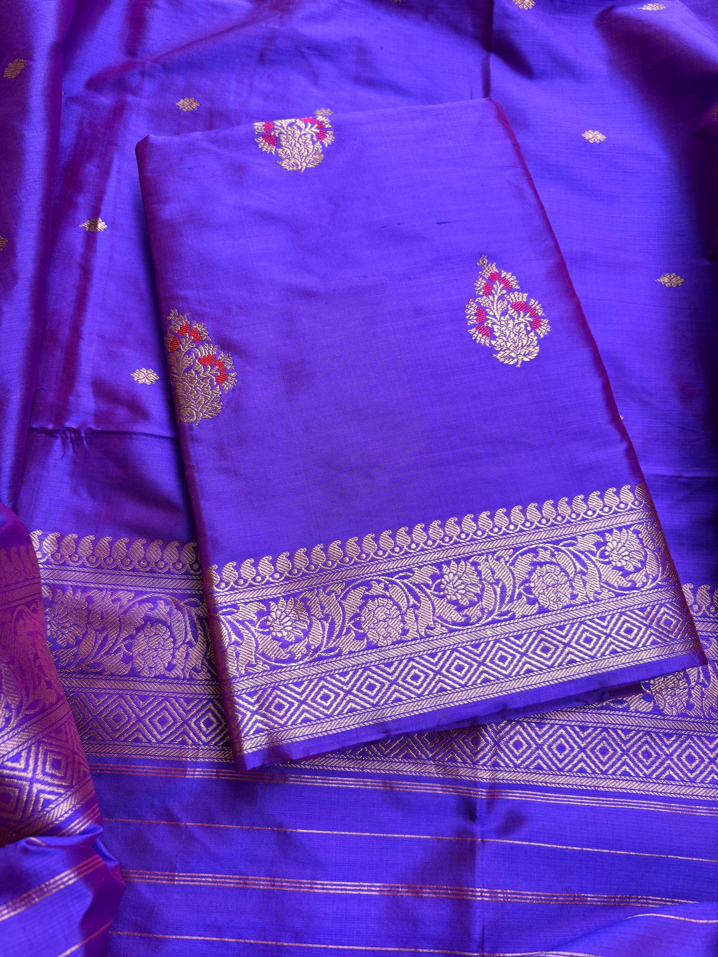 Purple dhoop chau katan silk suit set