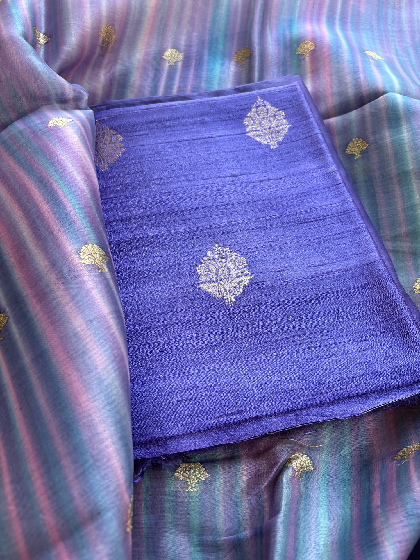 Lavender raw silk kurta, bottom and kora digital dupatta