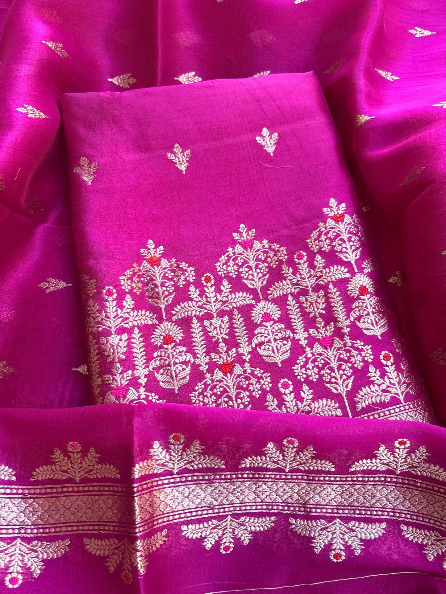 Pink raw mango silk kadhwa suit set