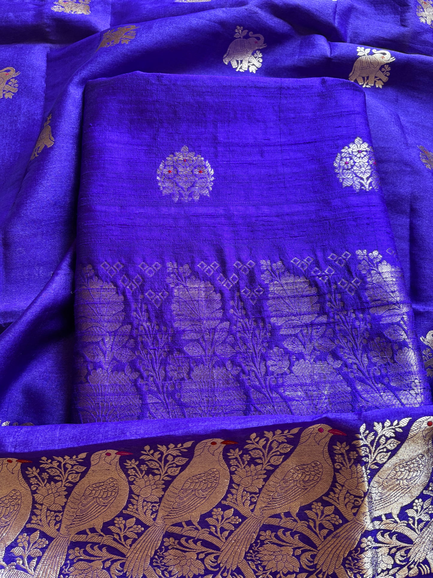 Purple raw silk kurta, bottom and kora kadhwa dupatta