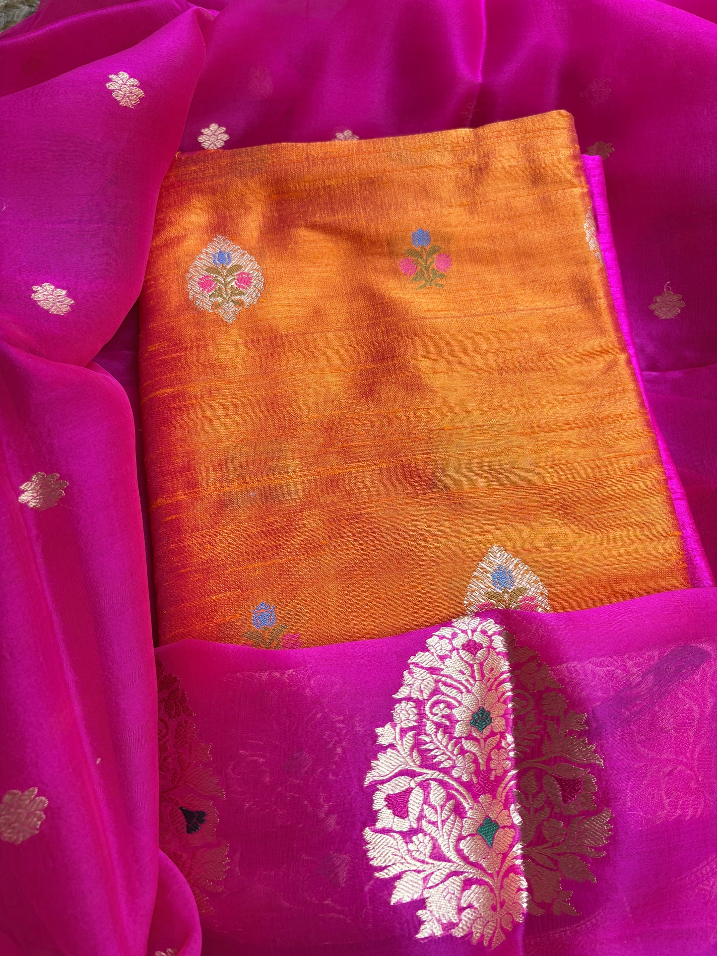 Pure raw silk kurta, bottom , kora kadhwa dupatta