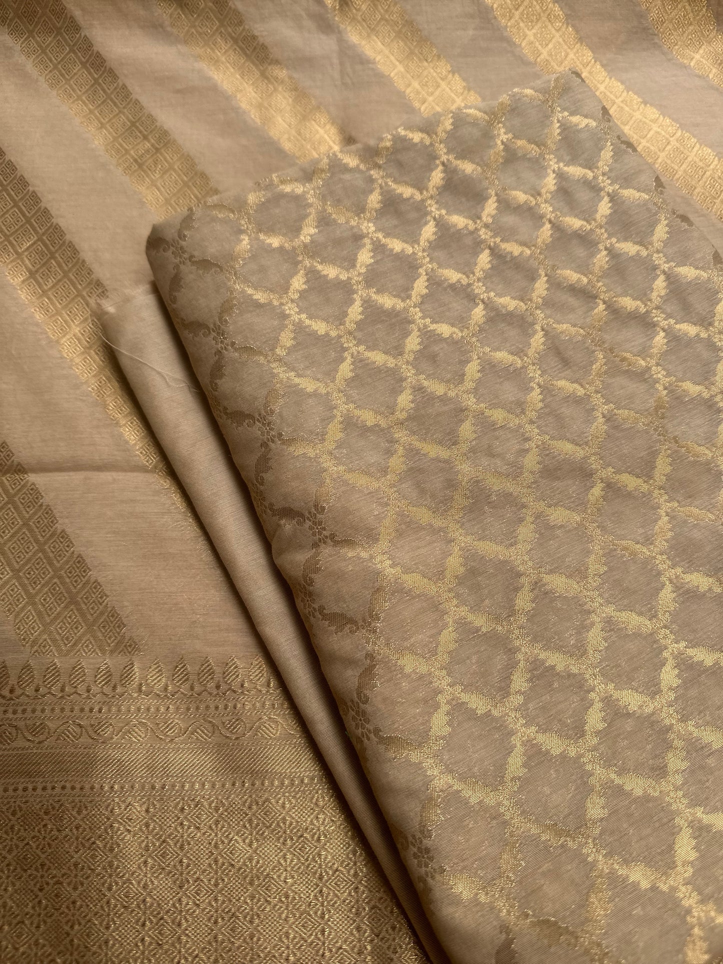 Beige Chanderi 3 piece suit set