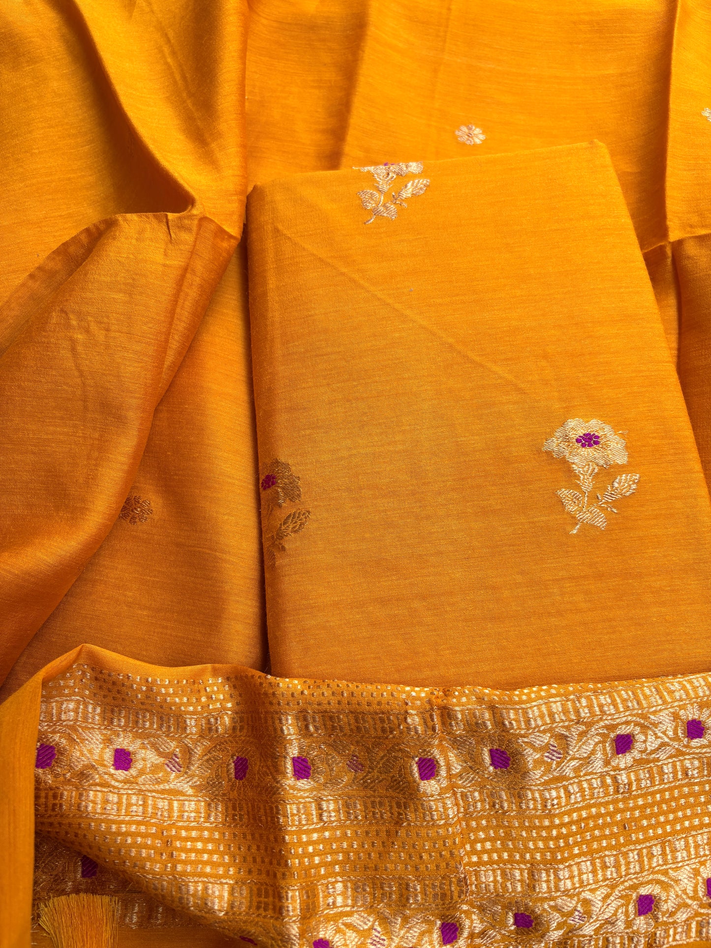 Yellow mustard moonga silk 3 piece suit set