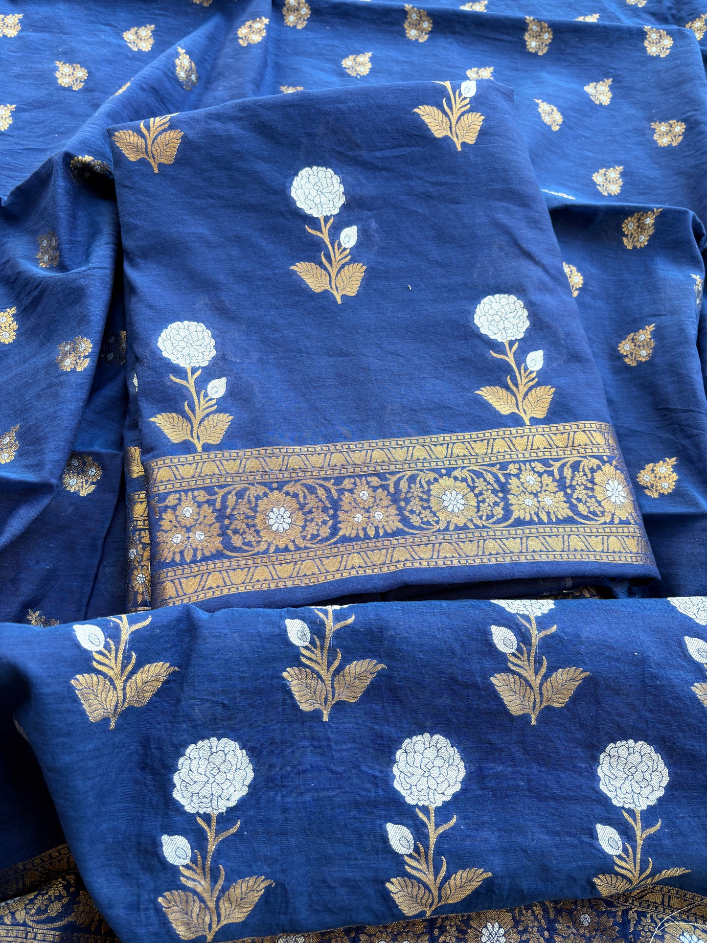 Blue Chanderi sona rupa suit set