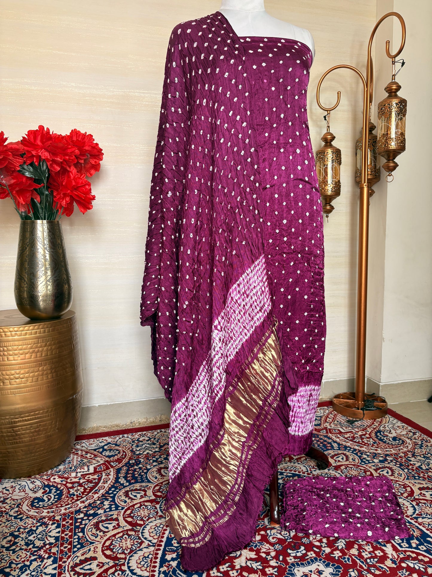 Wine bandhani suit set