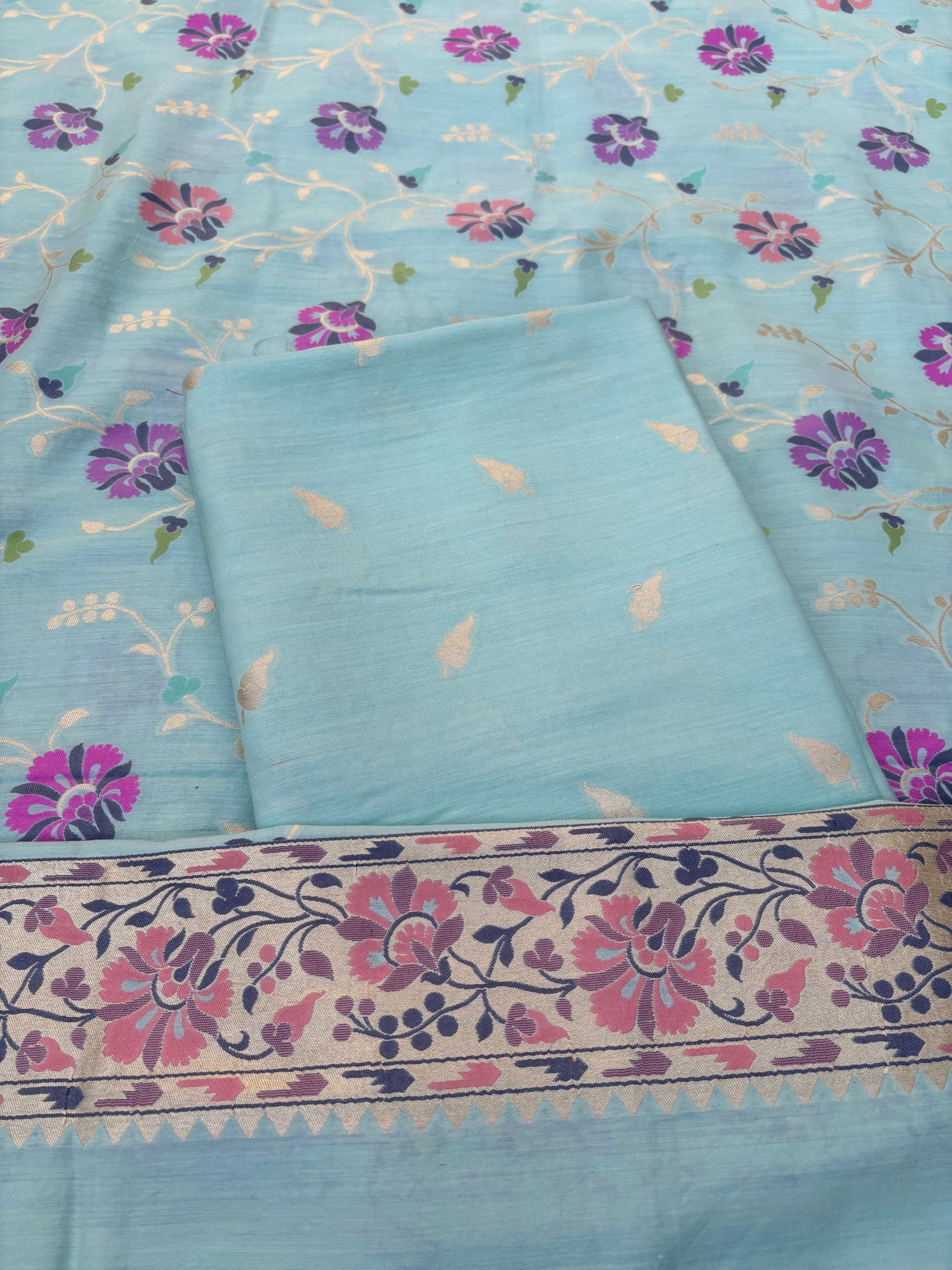 Turq moonga silk tilfi weaving kurta, jaal meenadar dupatta, plain bottom