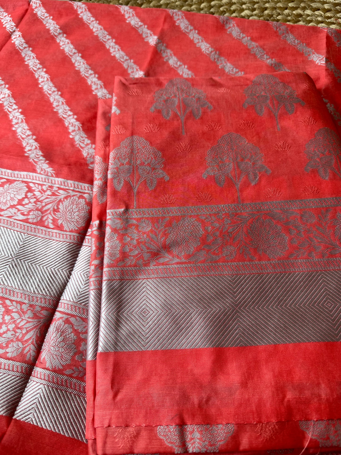 Peach orange Premium cotton full Jaal 3 pieces suit