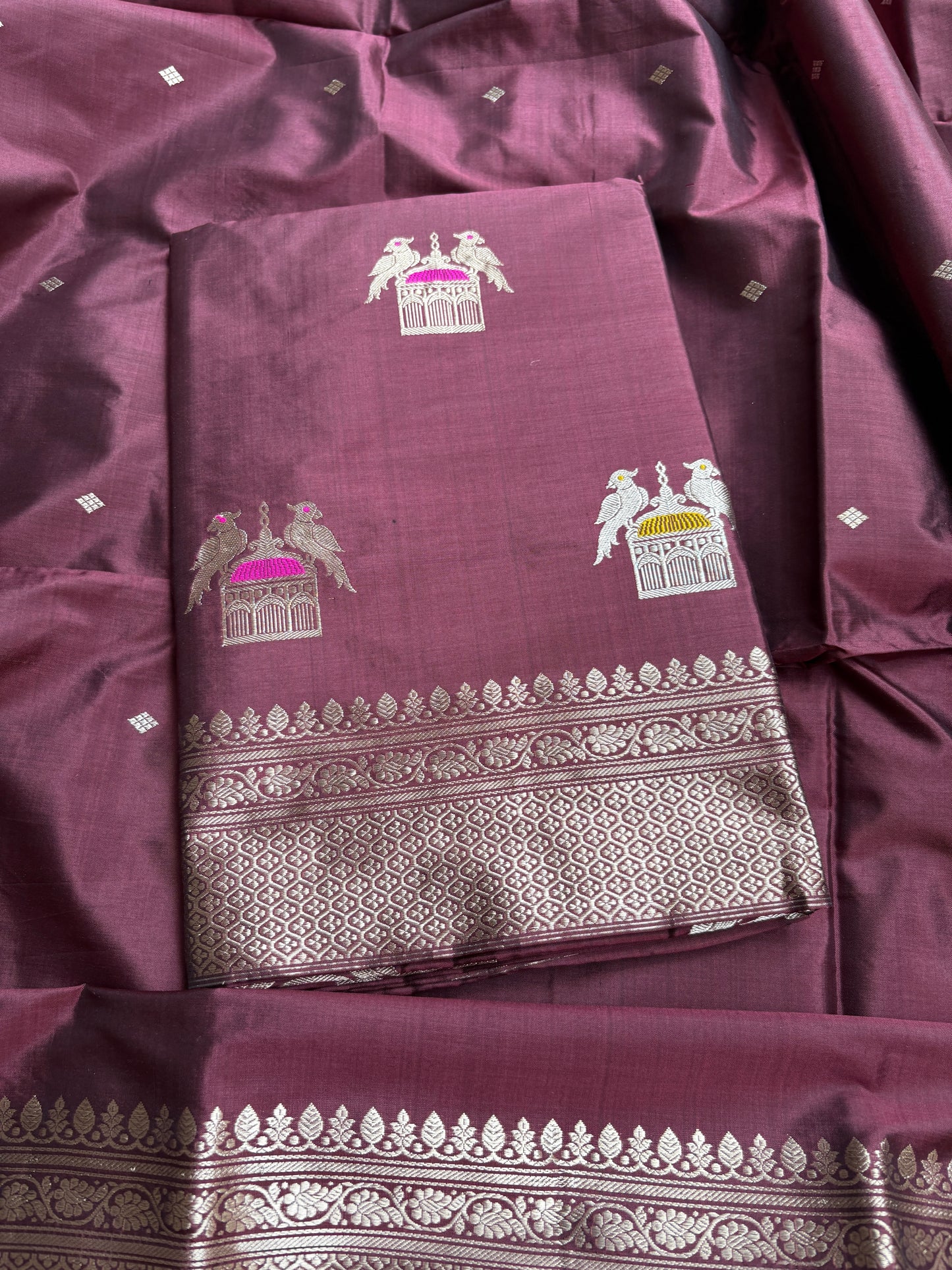 Wine katan by katan silk kadhwa suit set