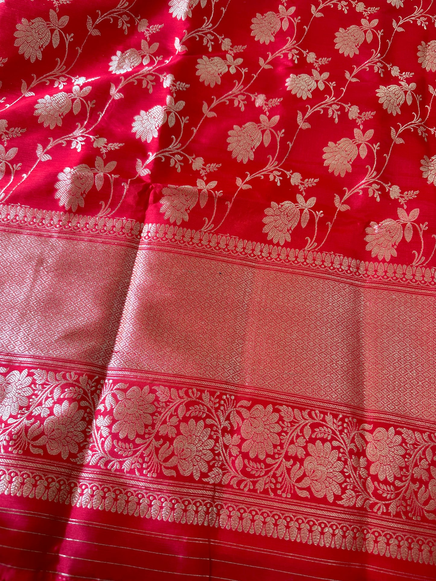 Red katan silk Jaal kadhwa dupatta