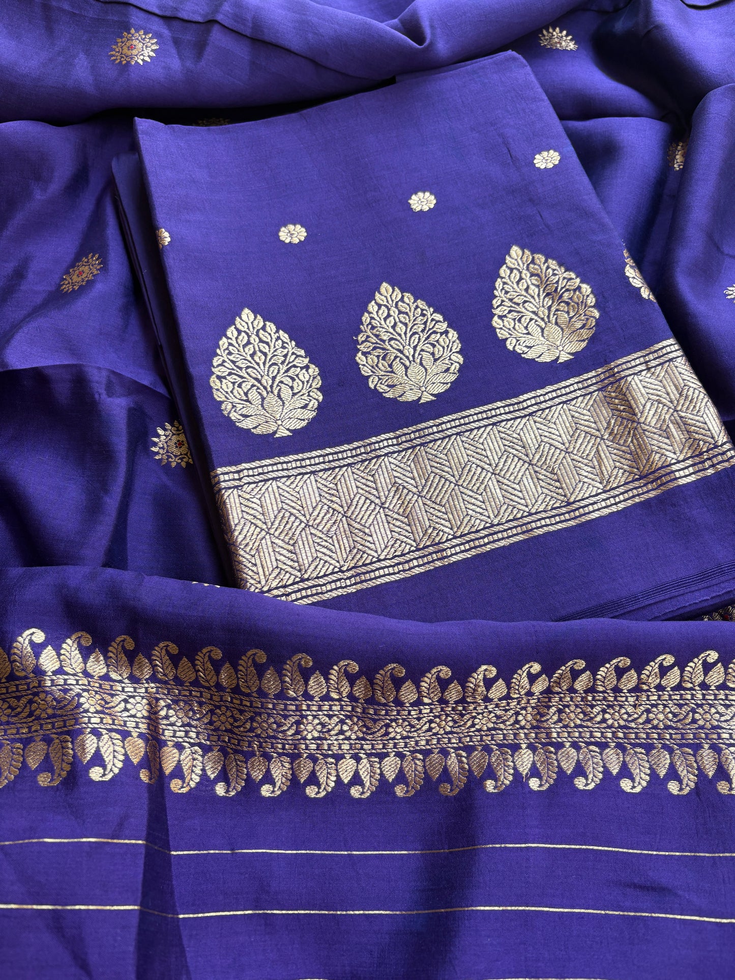 Purple Chiniya silk 3 piece suit set