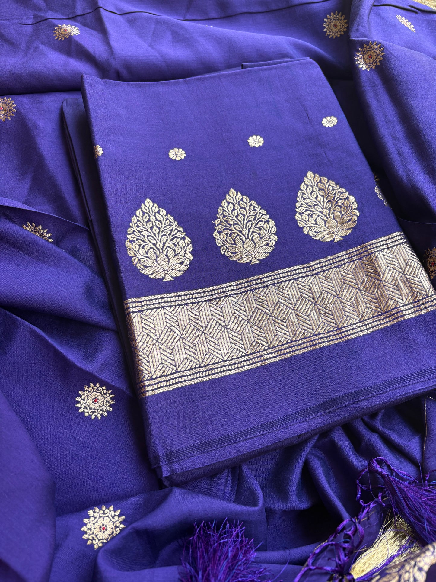 Purple Chiniya silk 3 piece suit set