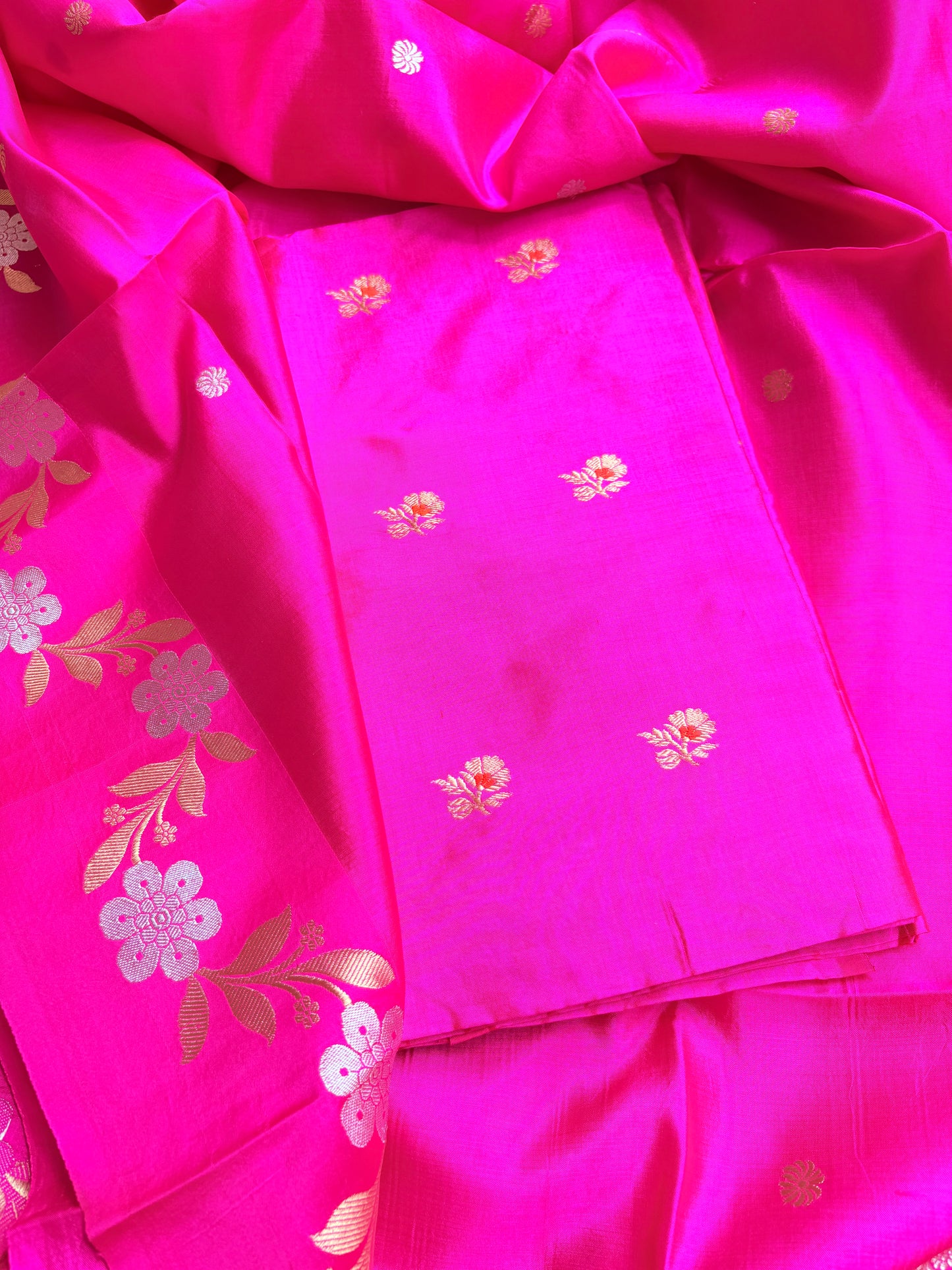 Pink katan by katan silk 3 piece suit set