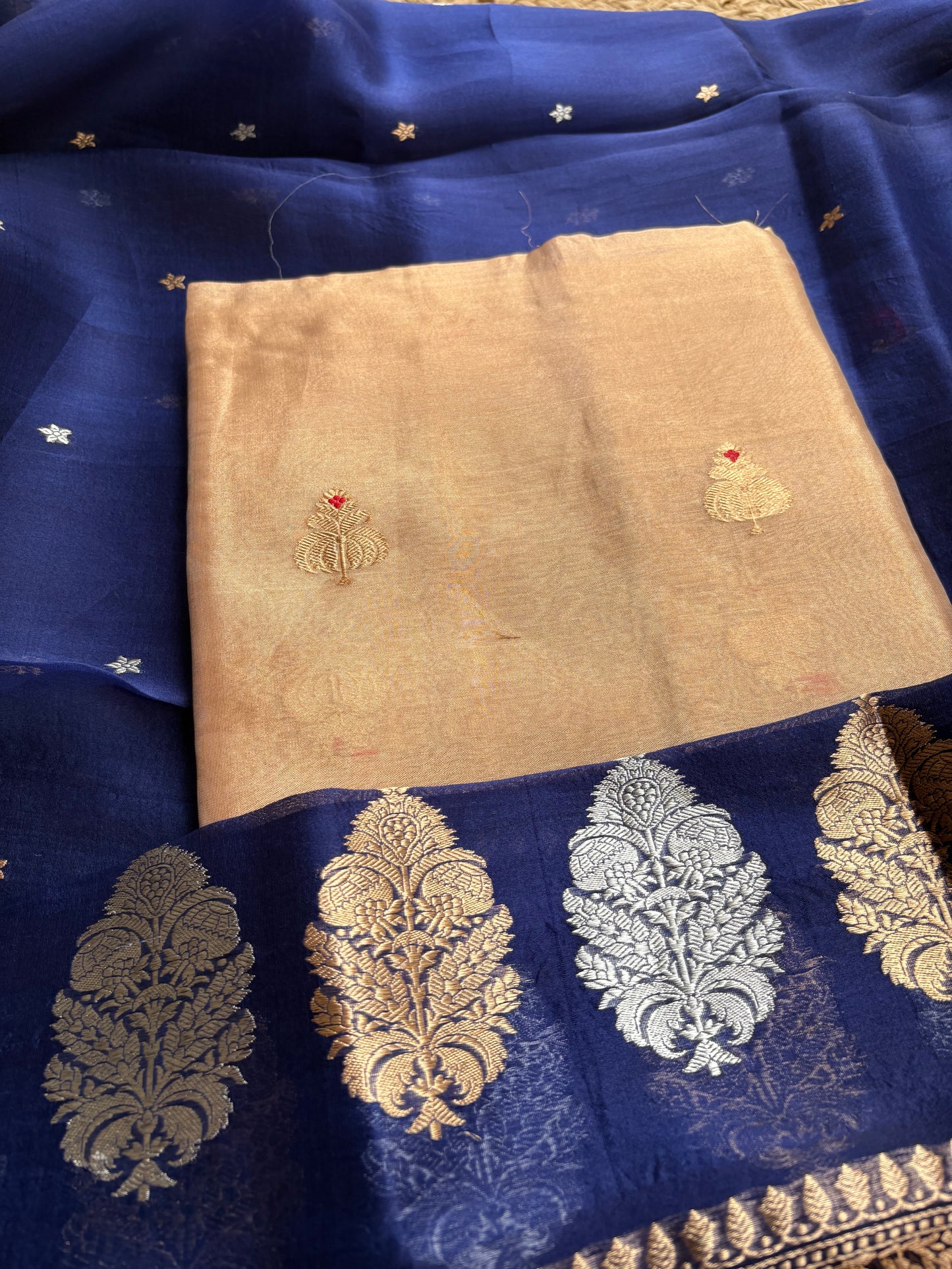 Tissue kadhwa kurta, bottom and kora silk dupatta