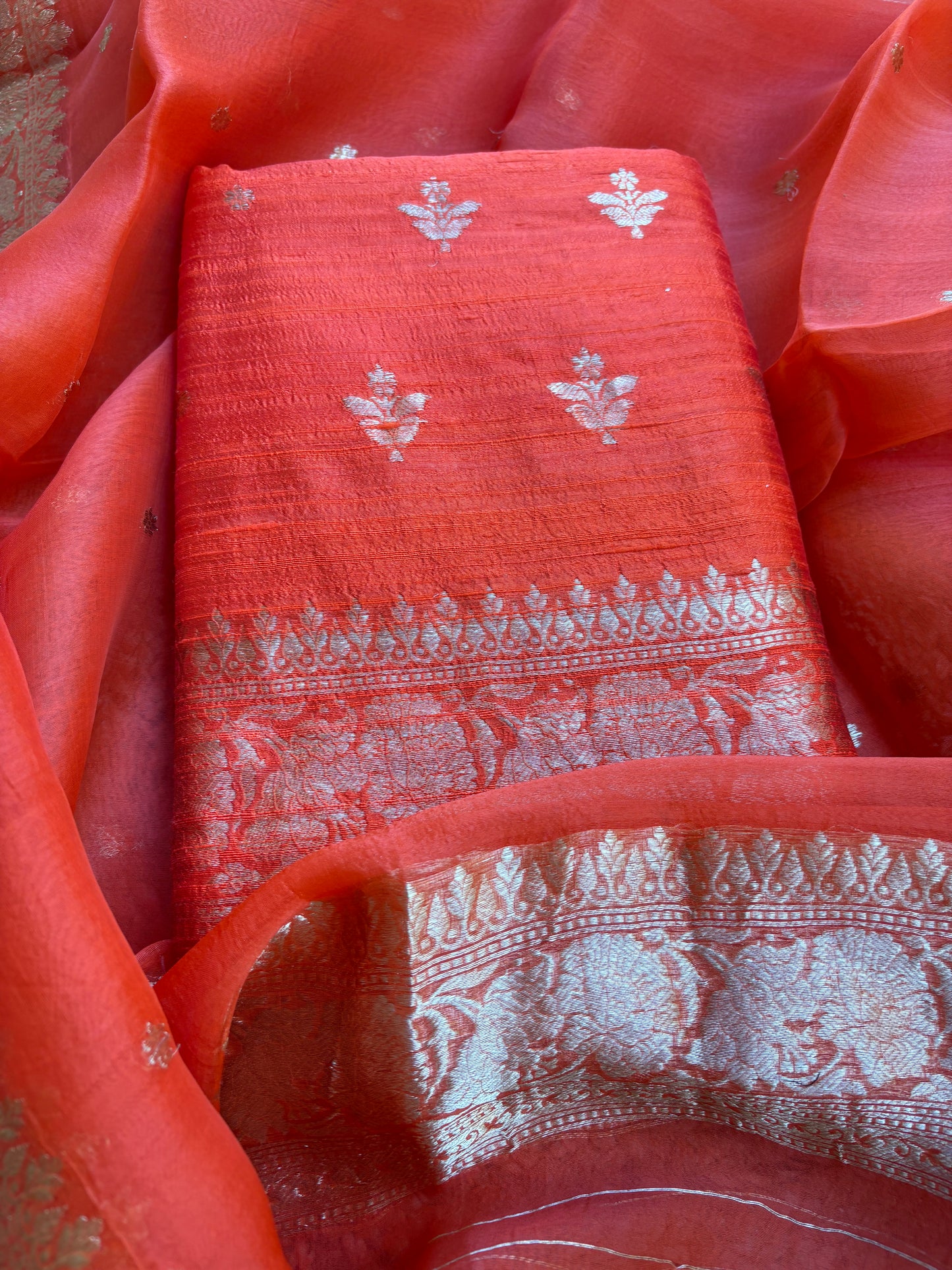 Orange raw silk kadhwa suit set