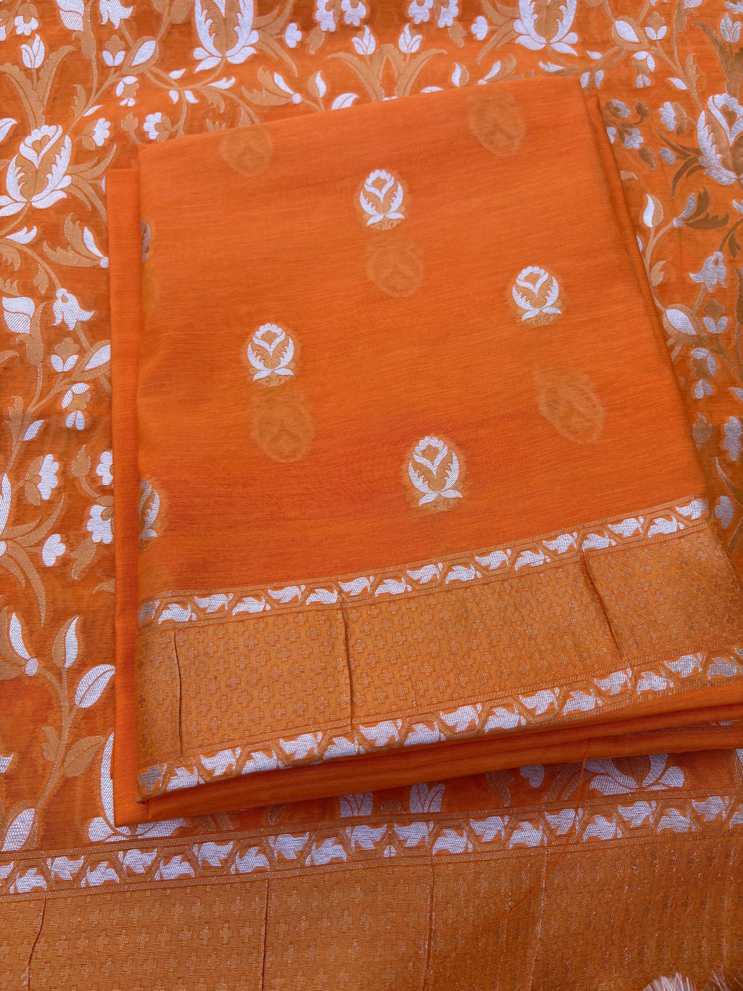 Orange Chanderi cotton tilfi weaving 3 piece suit set