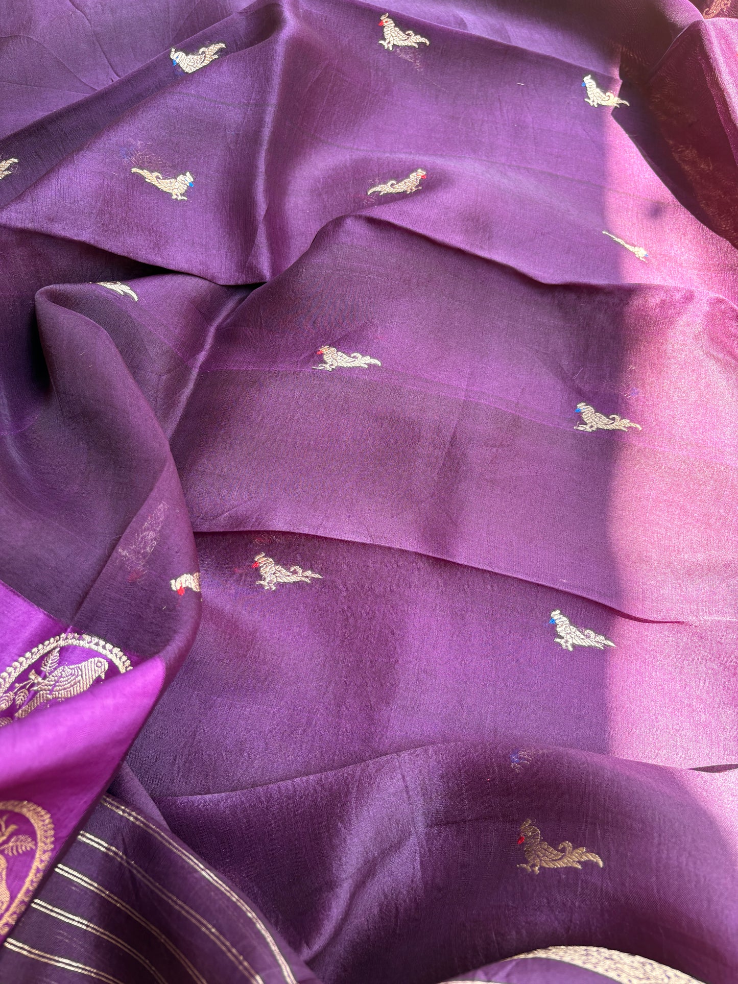 Purple kora kadhwa silk 3 piece suit set