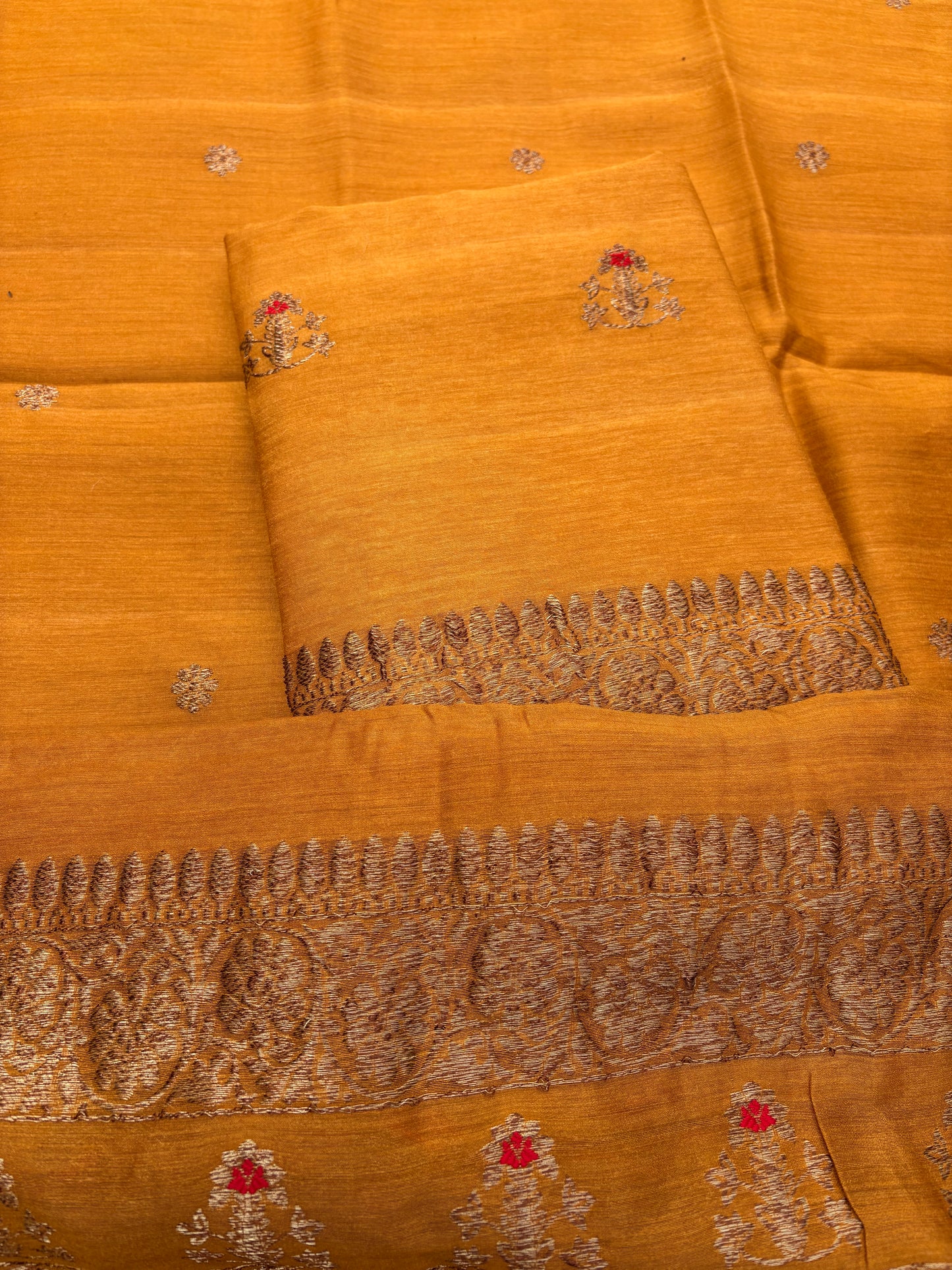 Mustard moonga silk meenadar kadhwa 3 piece suit set