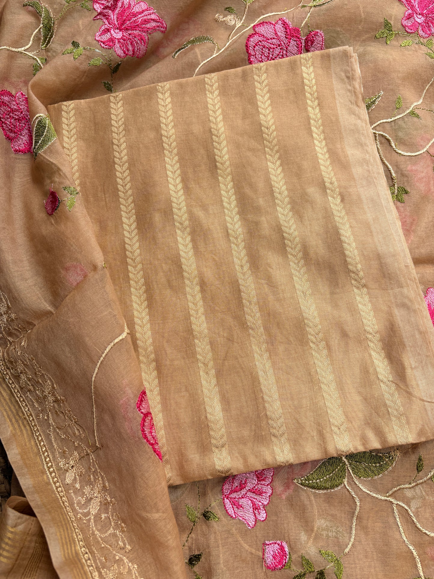 Beige premium Banarasi suit set