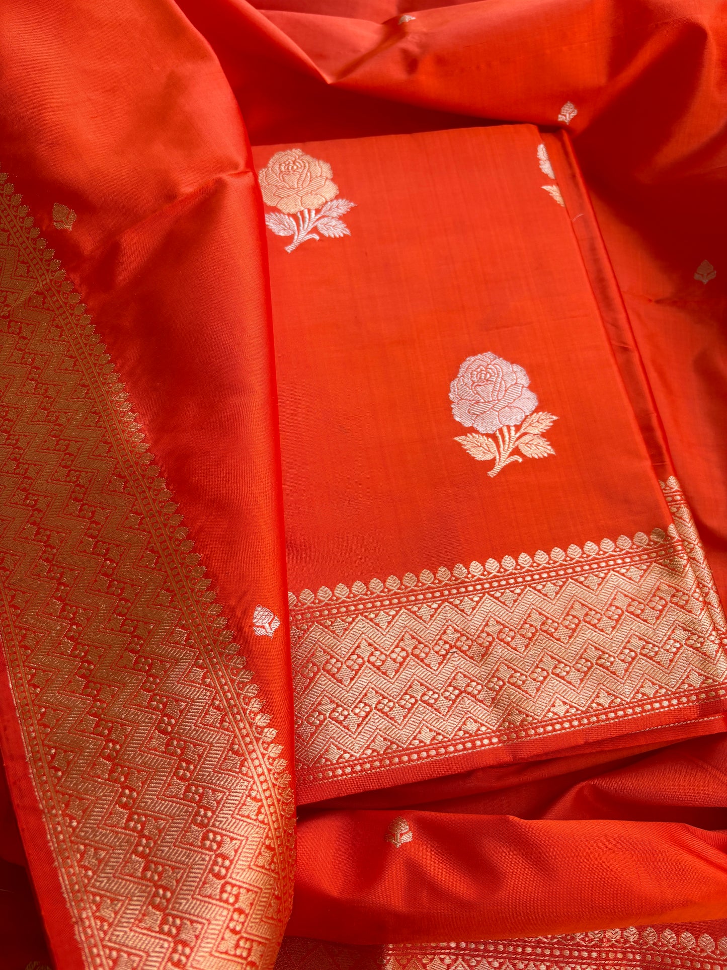 Orange Katan by katan kadhwa silk Suit set