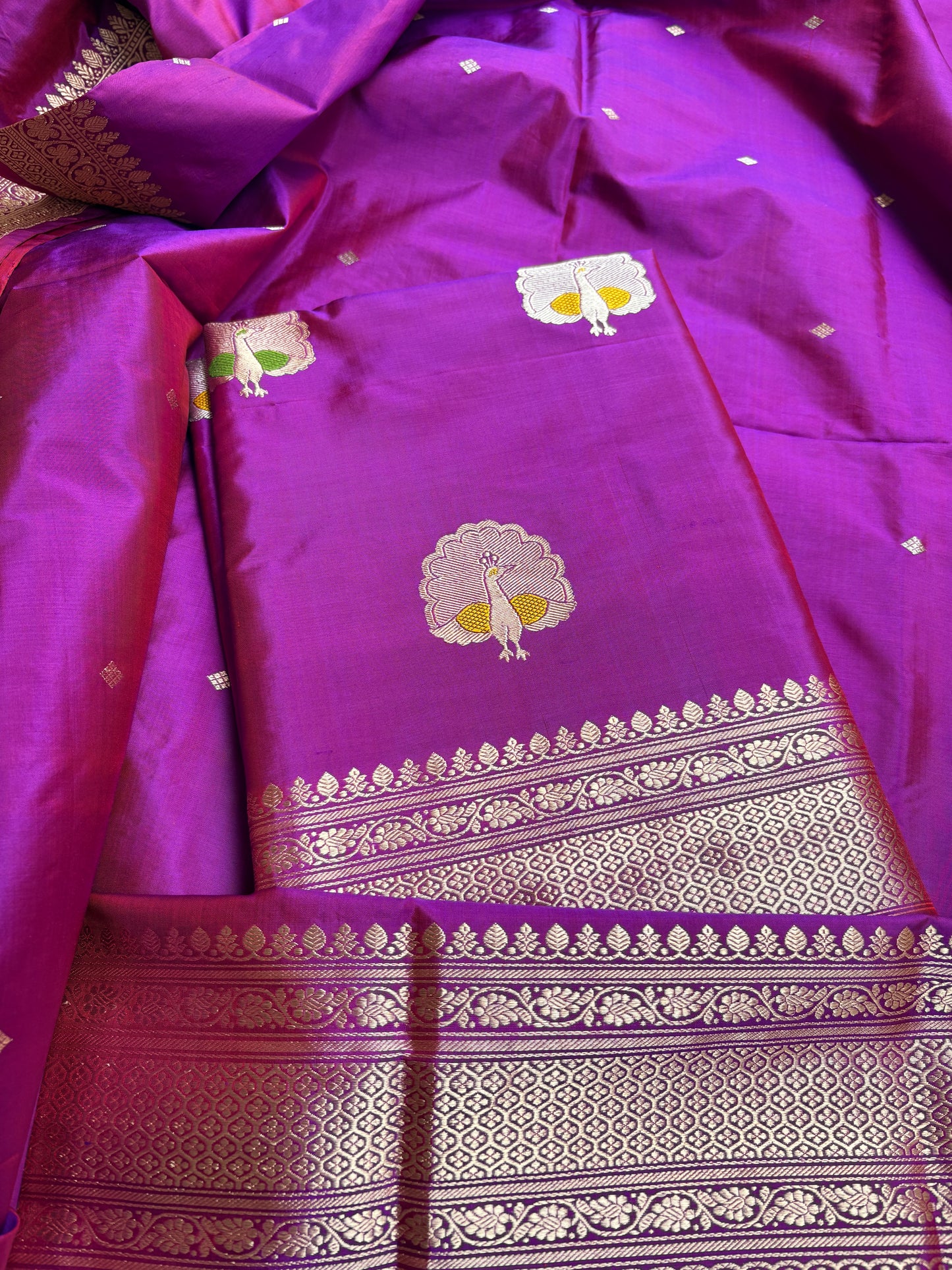 Magenta purple katan by katan silk kadhwa suit set