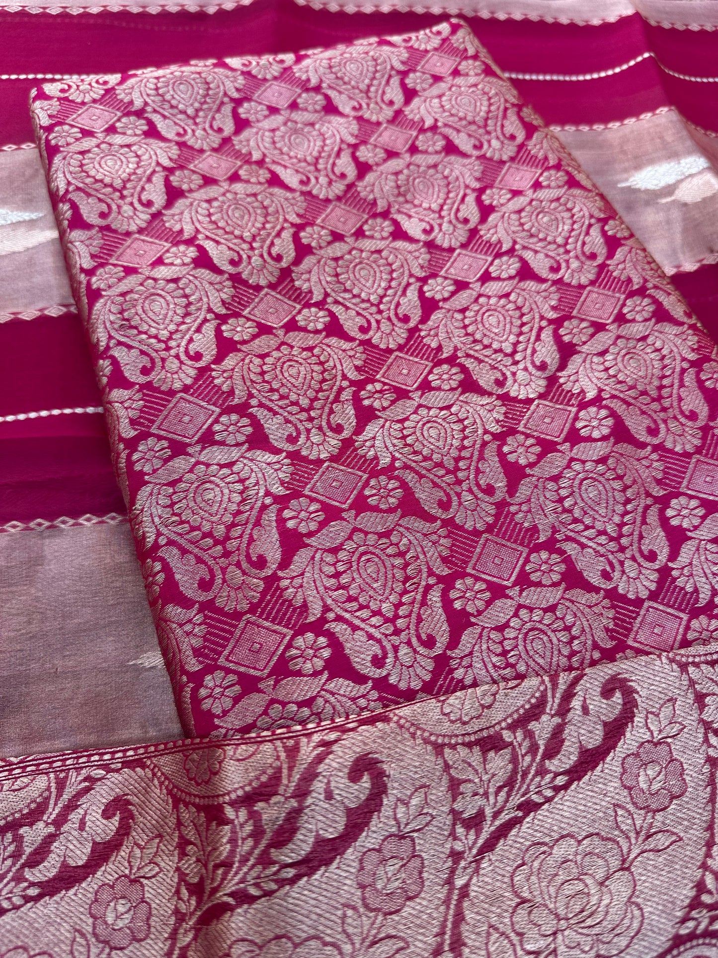 Rani raw mango silk brocade silk kurta, kora tissue dupatta, plain bottom