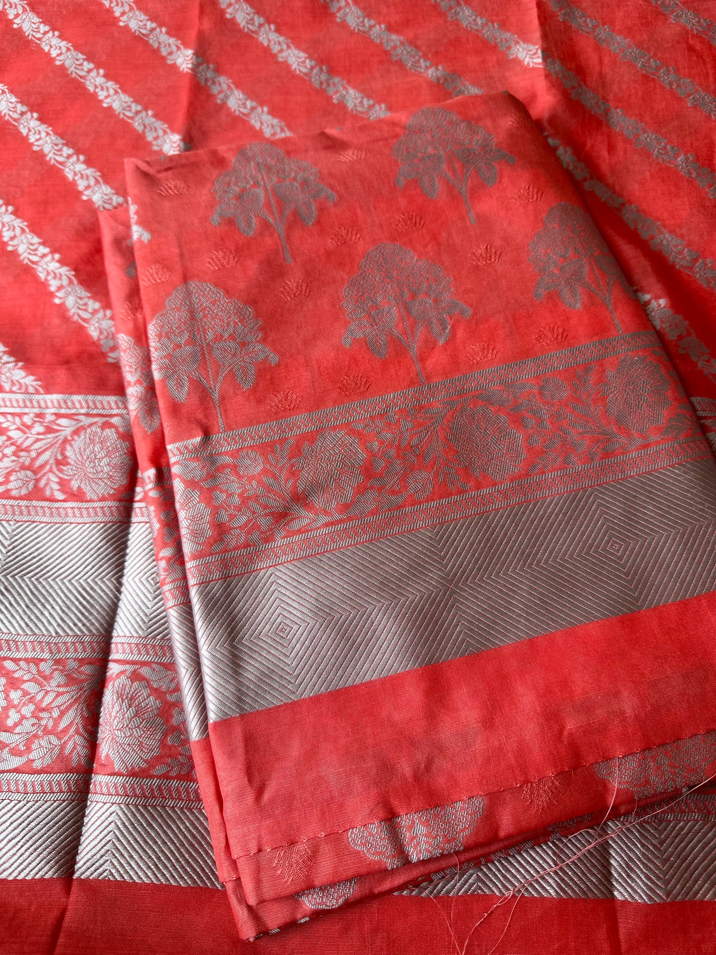 Peach orange Premium cotton full Jaal 3 pieces suit