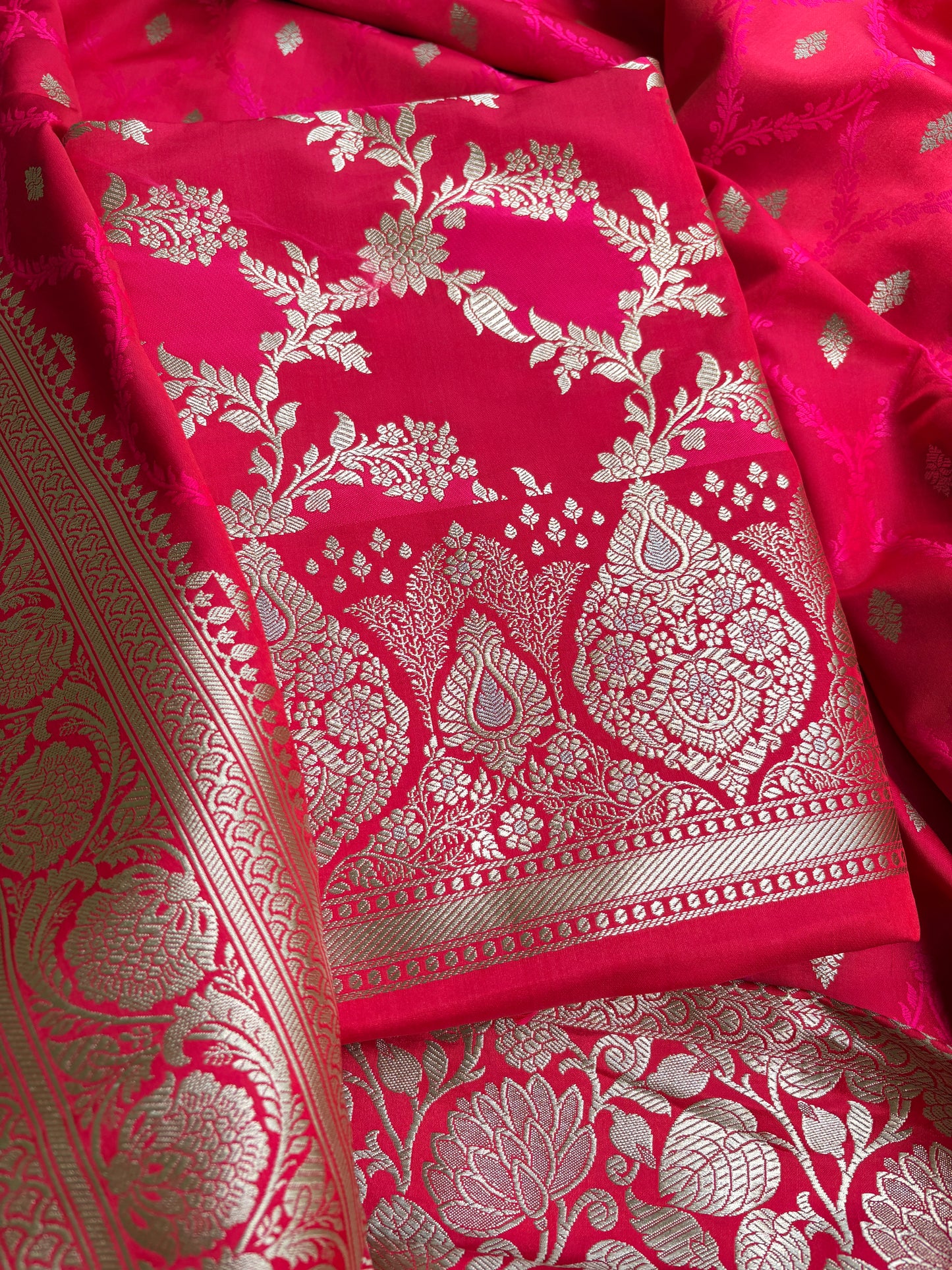 Red pink mashru silk suit set