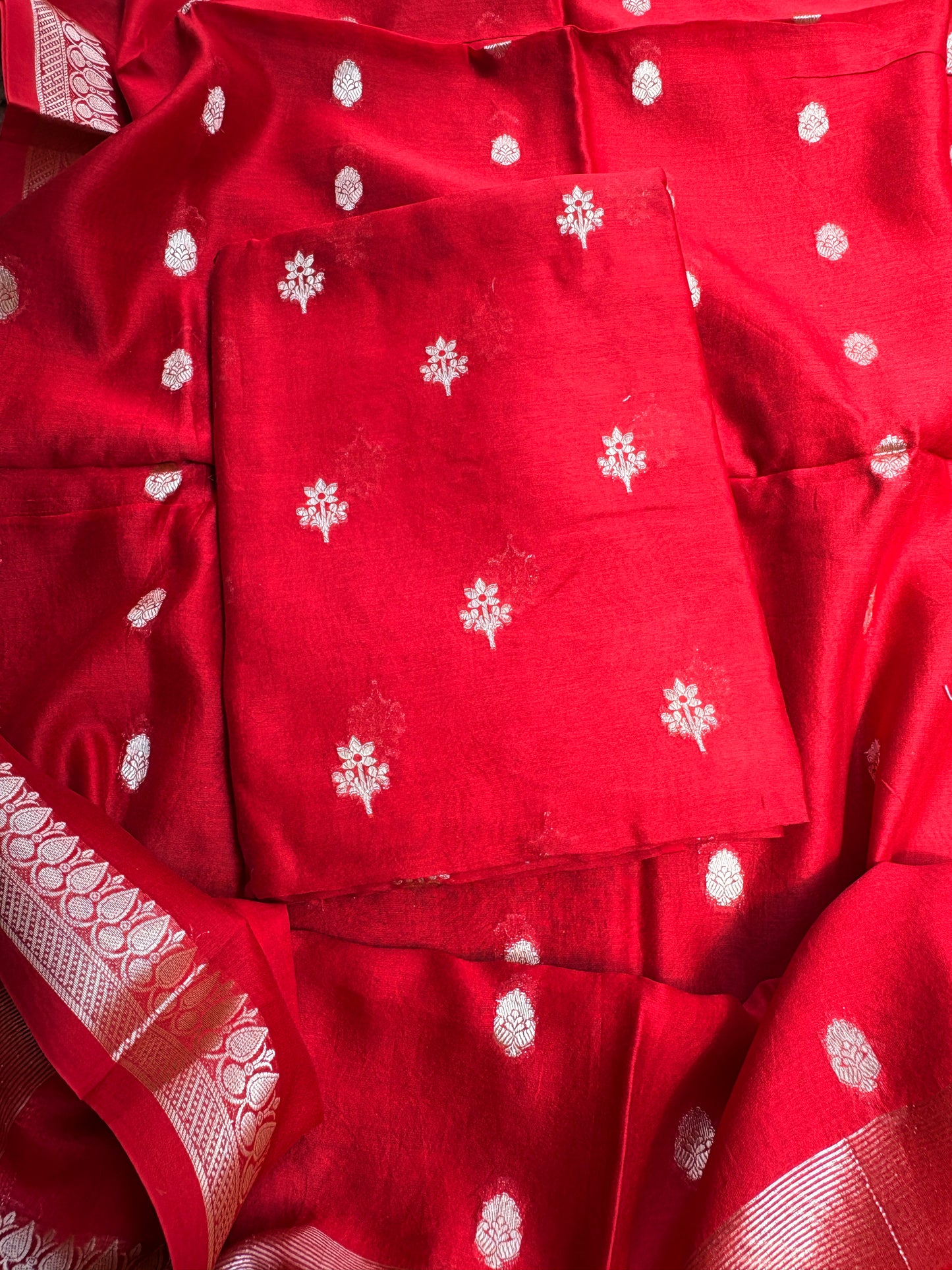 Red Chanderi silk 3 piece suit set