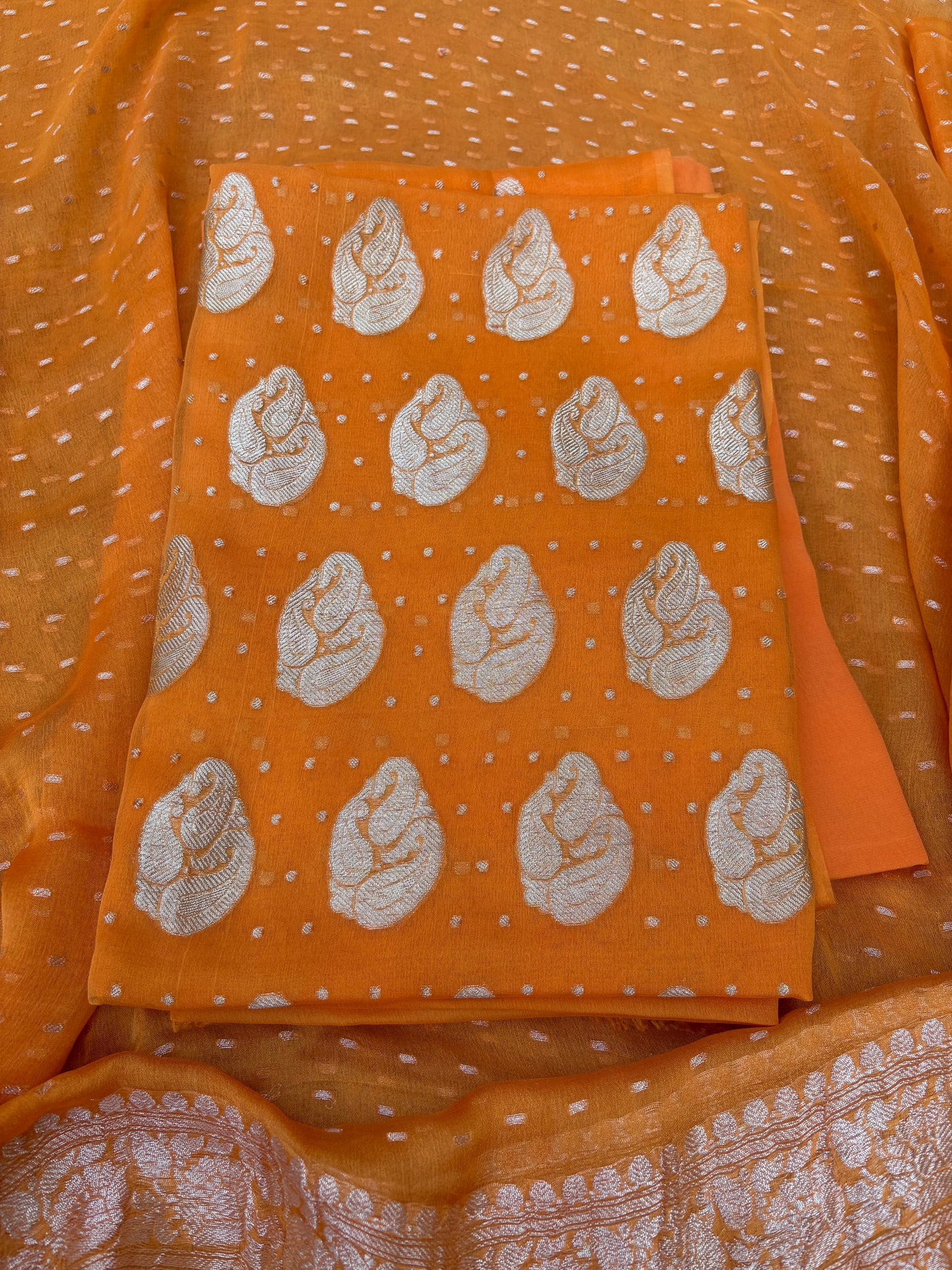 Orange Khaddi chiffon kadhwa 3 piece suit set