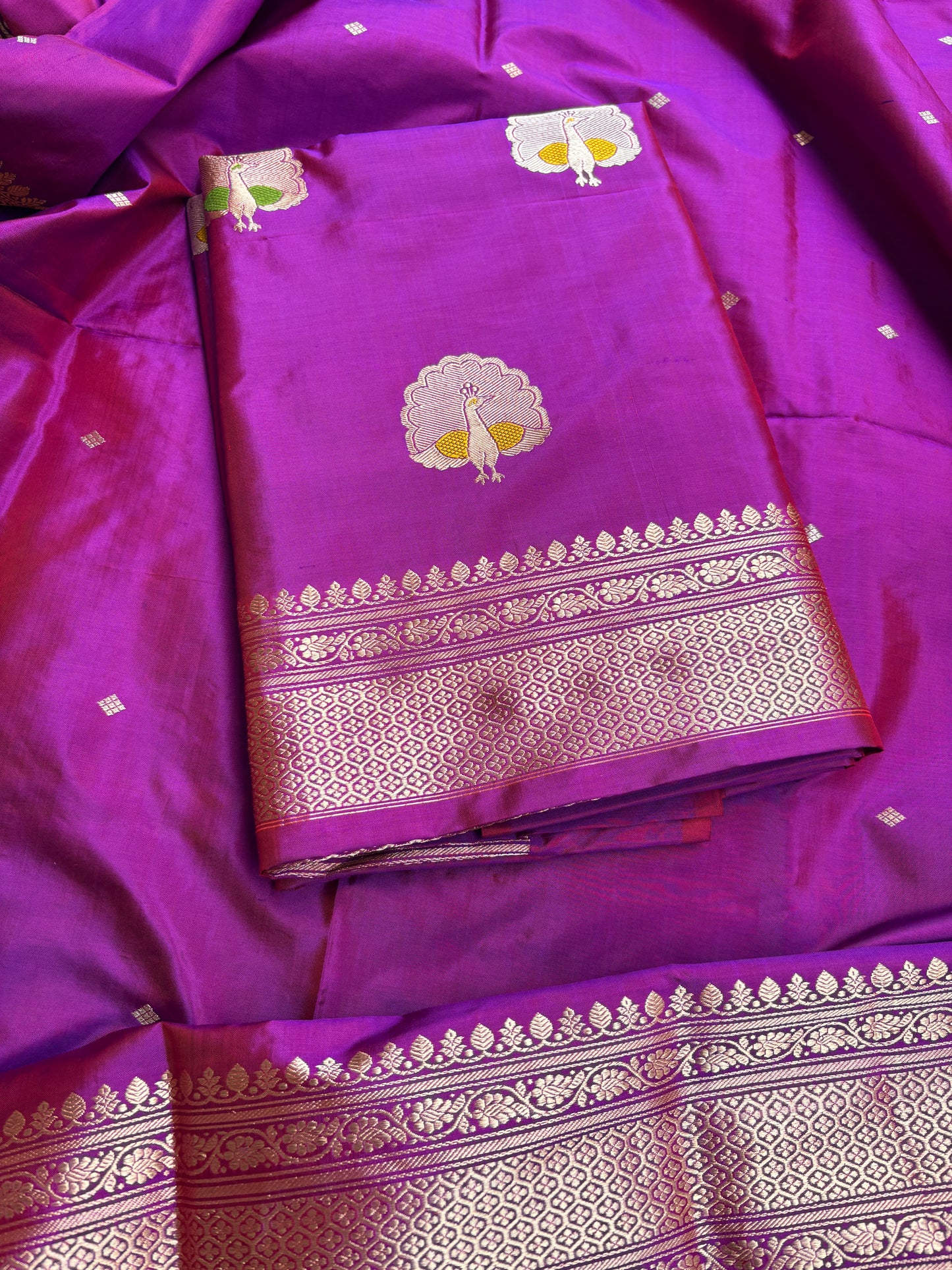 Magenta purple katan by katan silk kadhwa suit set
