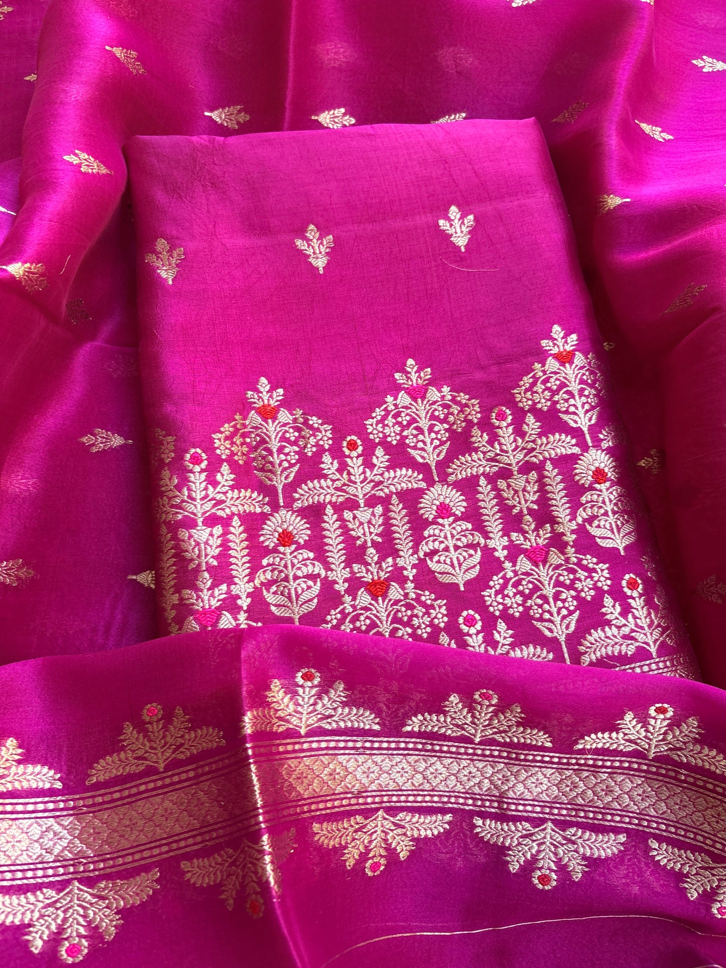 Pink raw mango silk kadhwa suit set