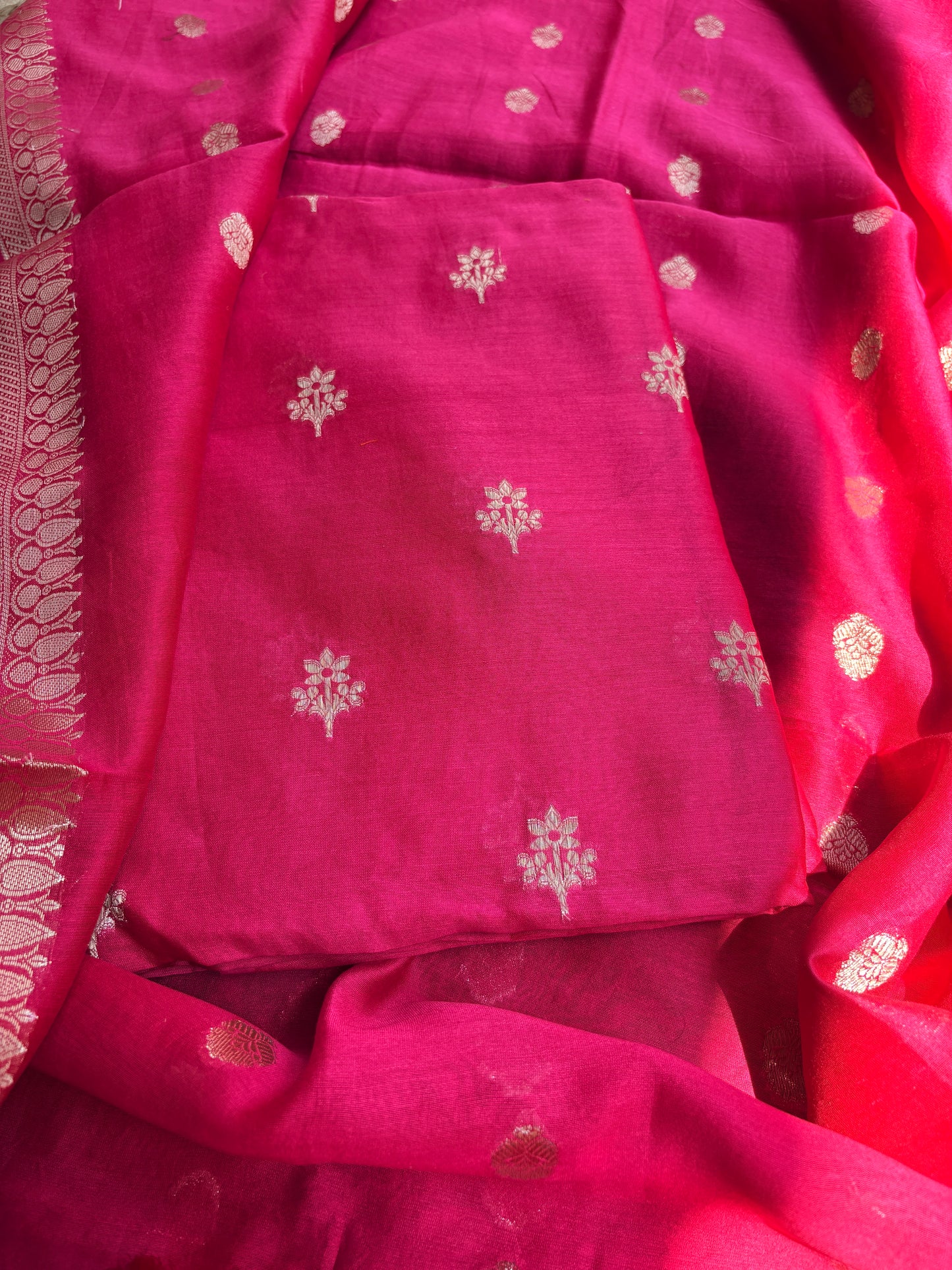 Pink Chanderi silk 3 piece suit set