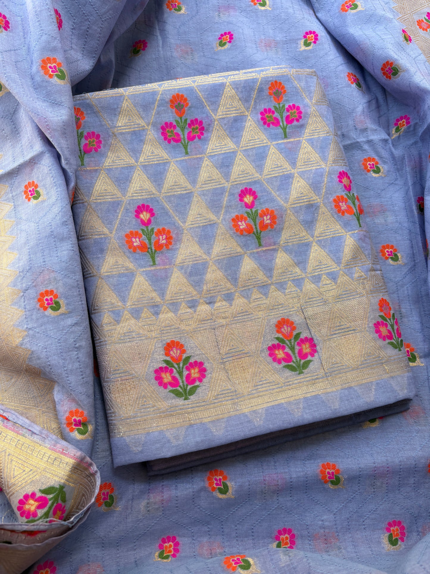 Grey Chanderi meenadar suit set