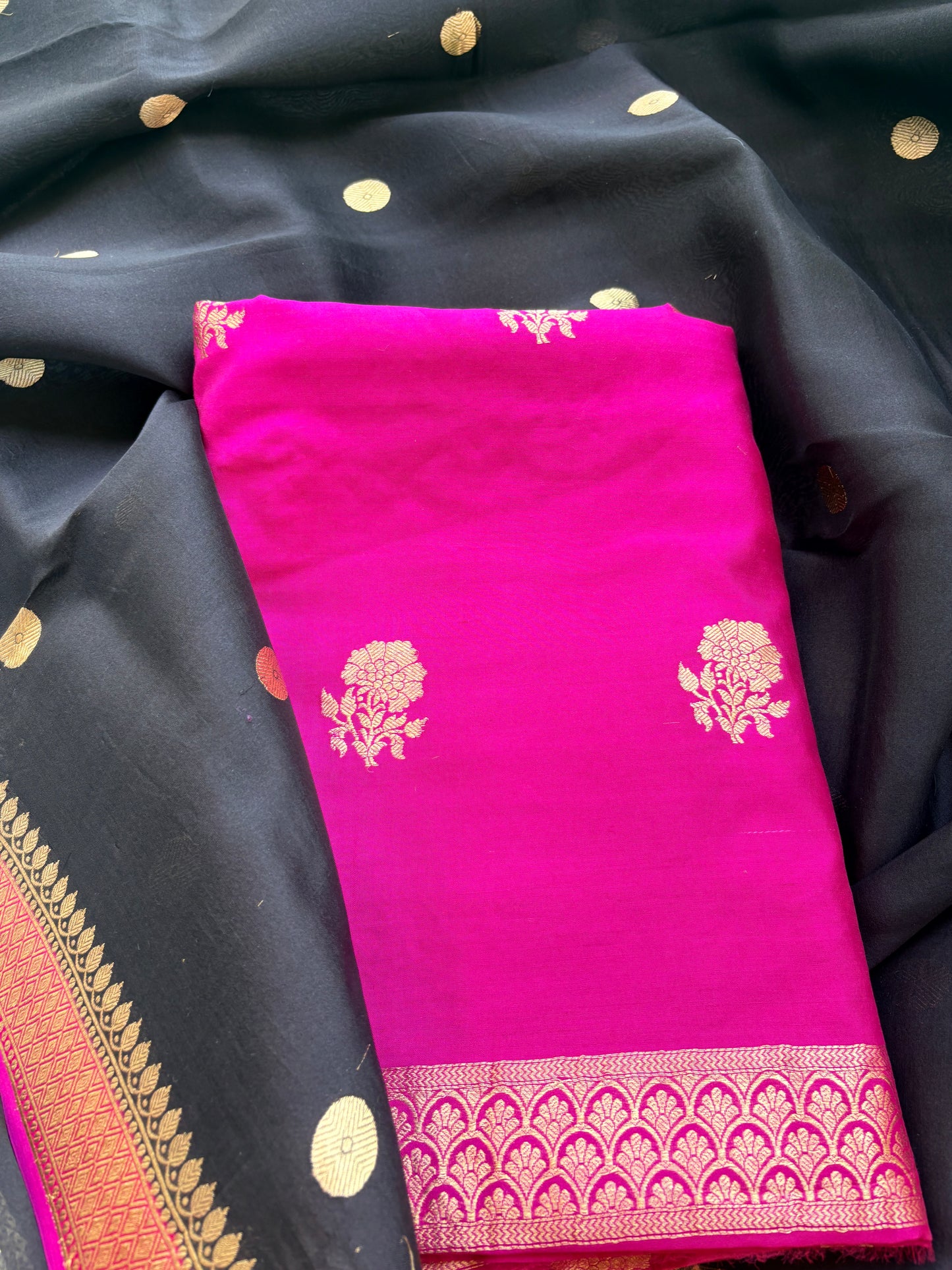 Pink chiniya silk kurta and shades kora silk dupatta
