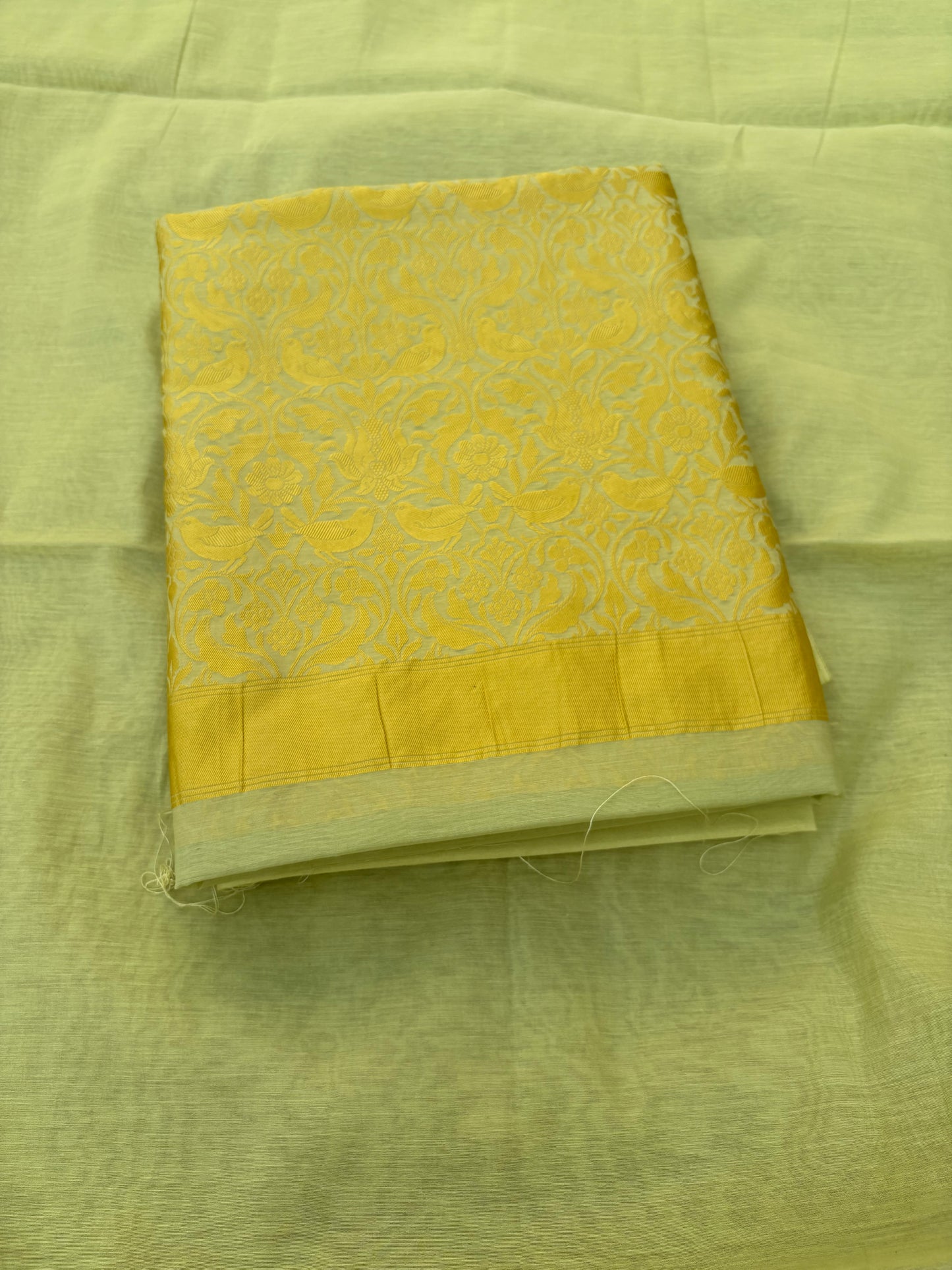 Lime green yellow weaving Chanderi cotton 3 piece suit set