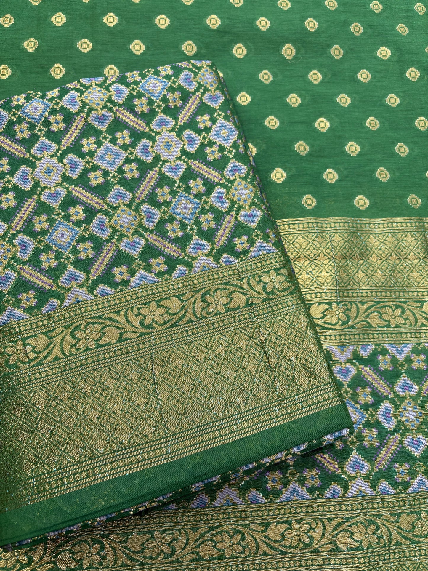 Green gharchola full jaal weaving 3 piece suit set