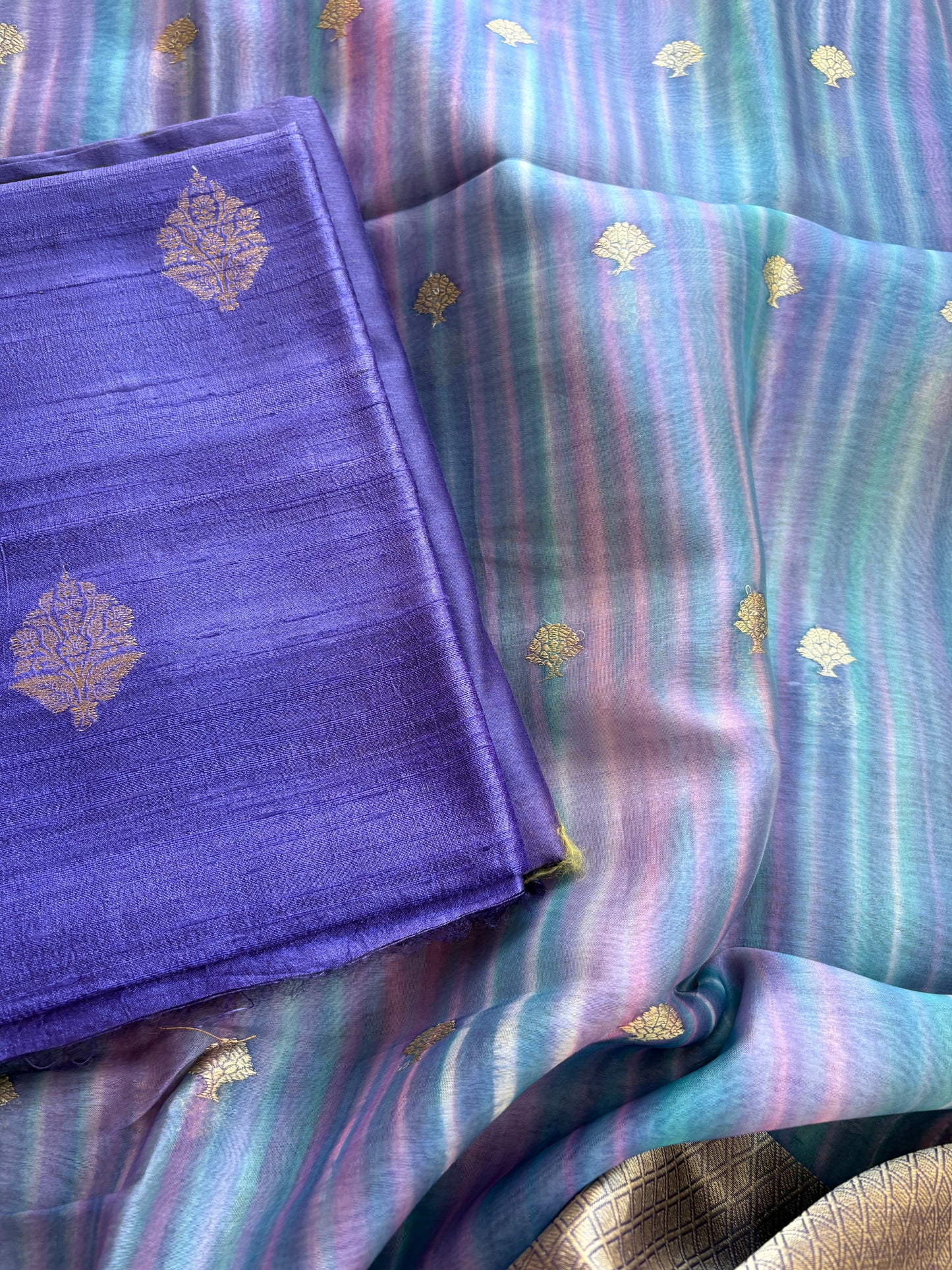 Lavender raw silk kurta, bottom and kora digital dupatta