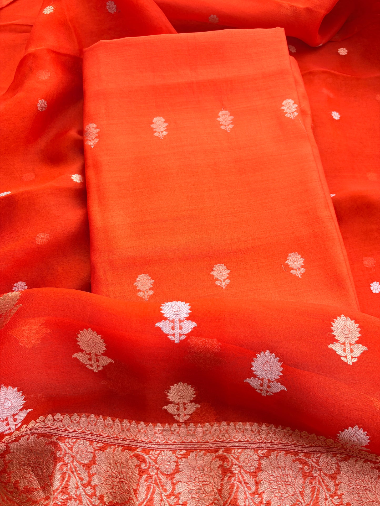 Orange Chiniya kora silk suit set
