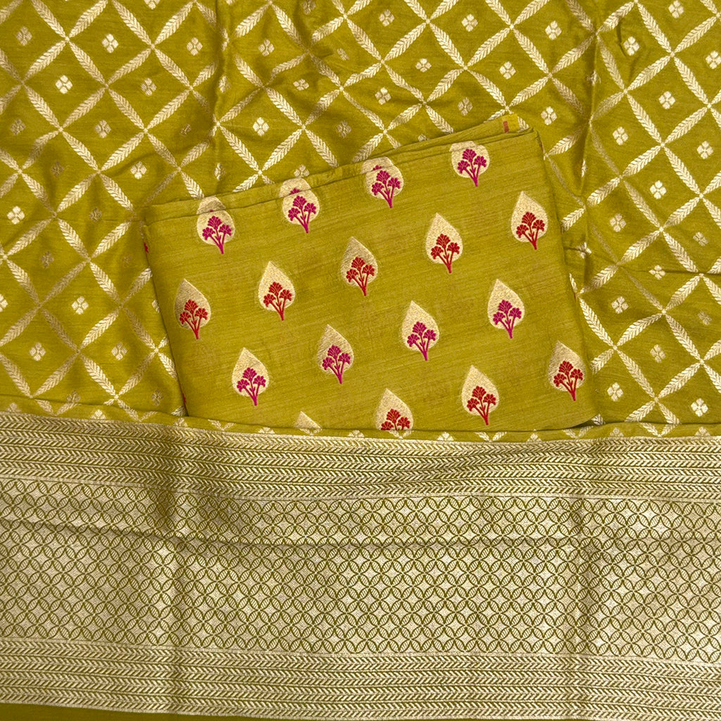 Lime green moonga silk suit set