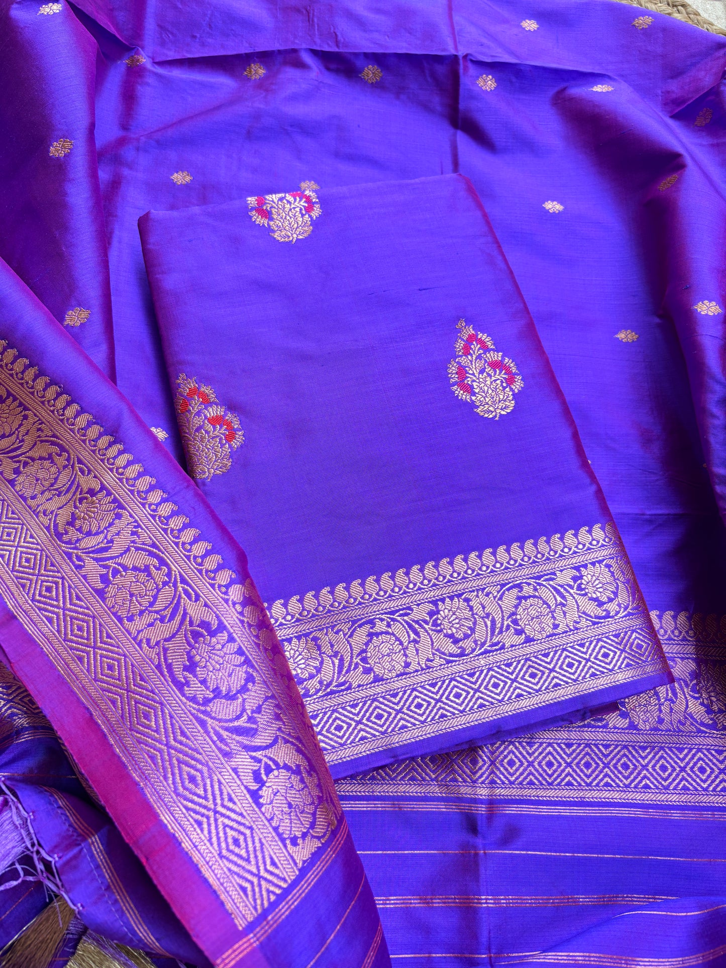 Purple dhoop chau katan silk suit set