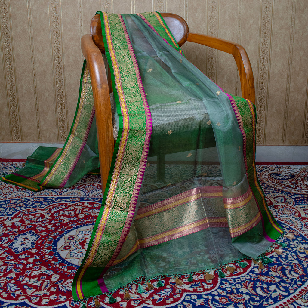 Green blue kora tissue dupatta