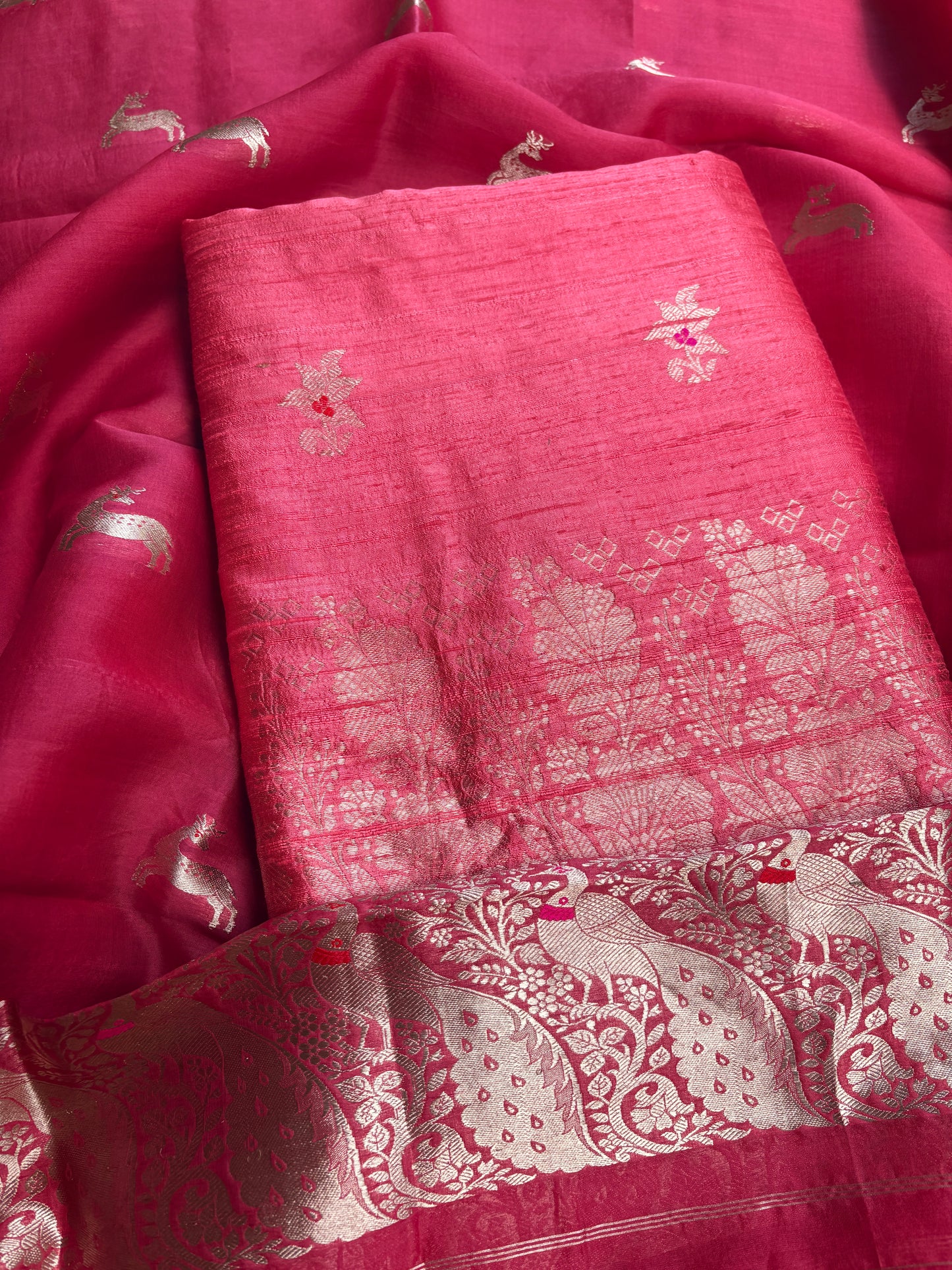 Peach raw silk kurta, bottom , kora silk dupatta