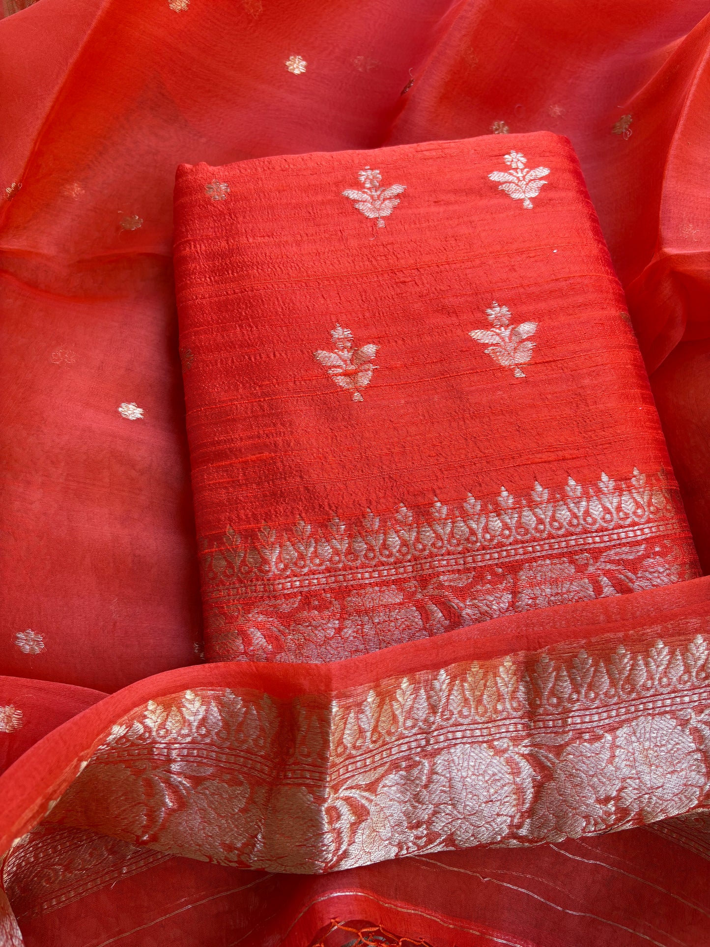 Orange raw silk kadhwa suit set