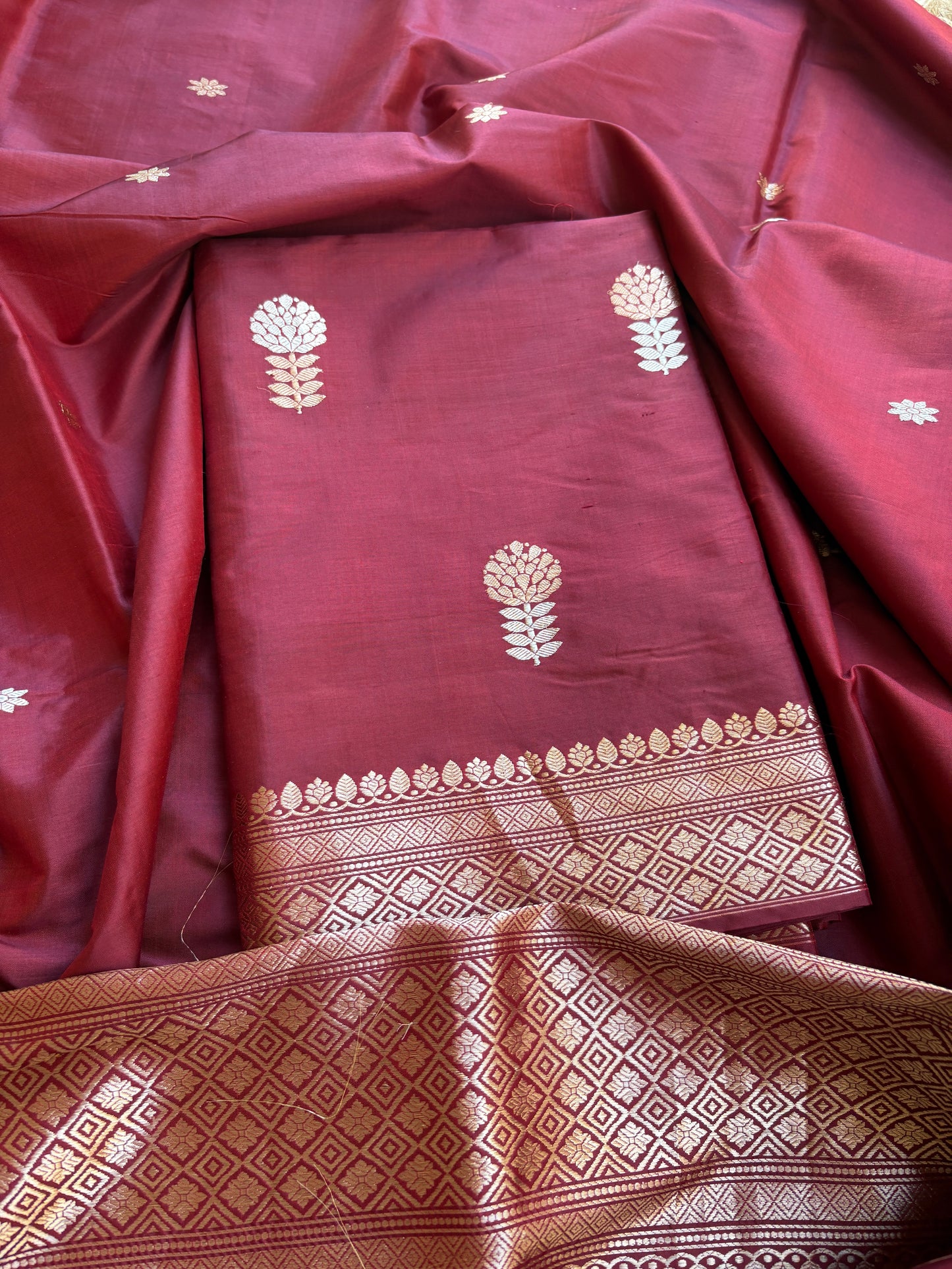 Maroon katan by katan kadhwa silk suit